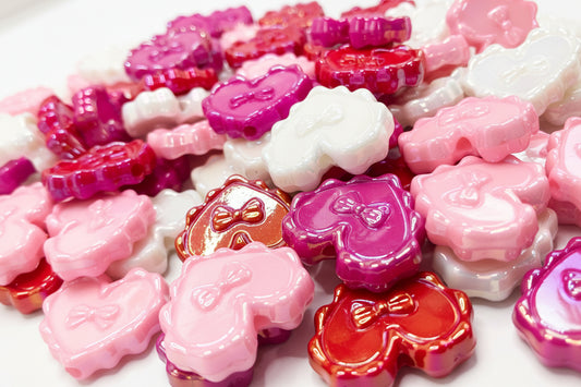 Heart beads Valentine's Day Beads Bows and hearts 28mm Random Mix