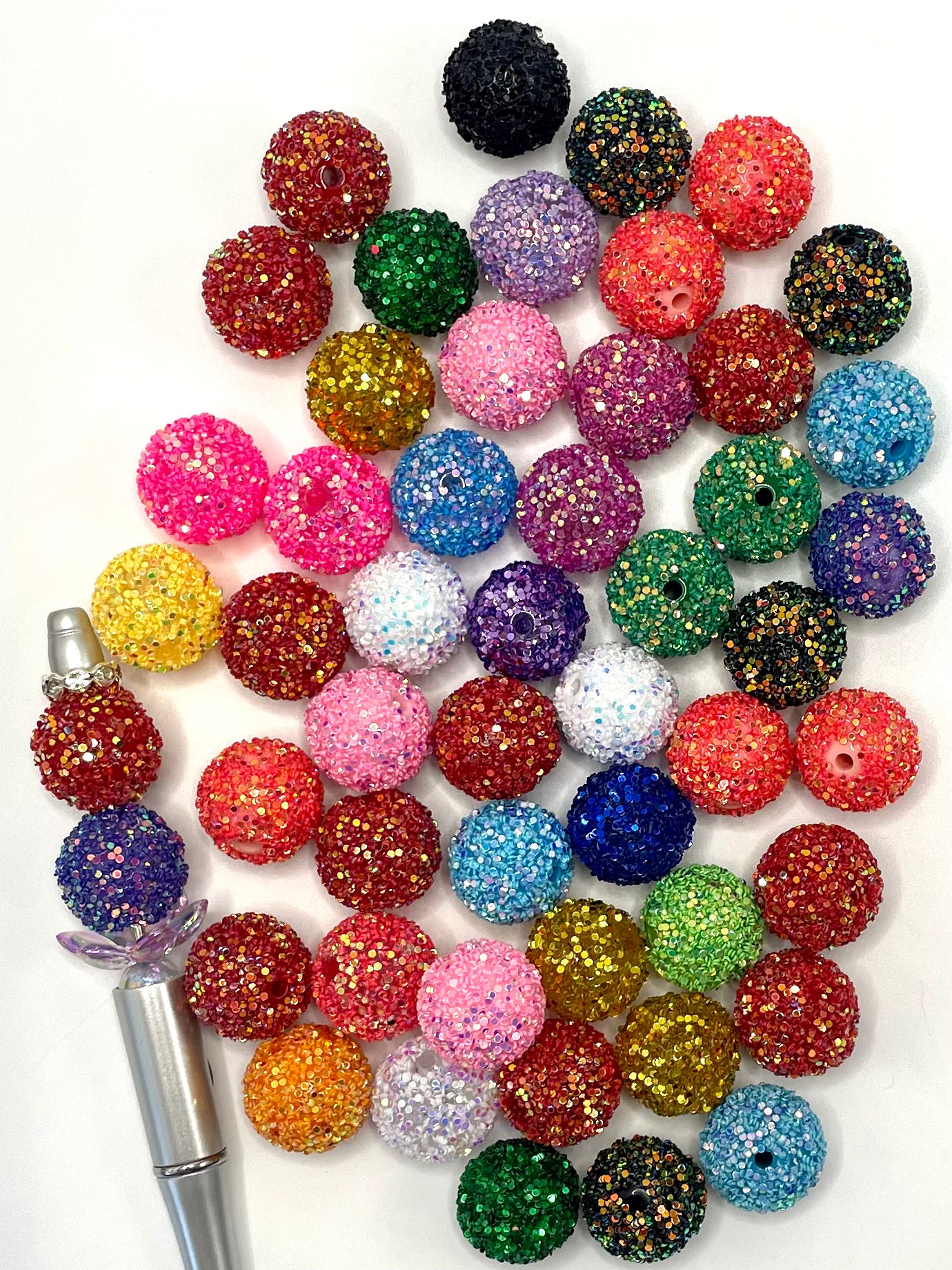 Sequined Sequin Round shape Acrylic Bead ,Random Mix,20mm