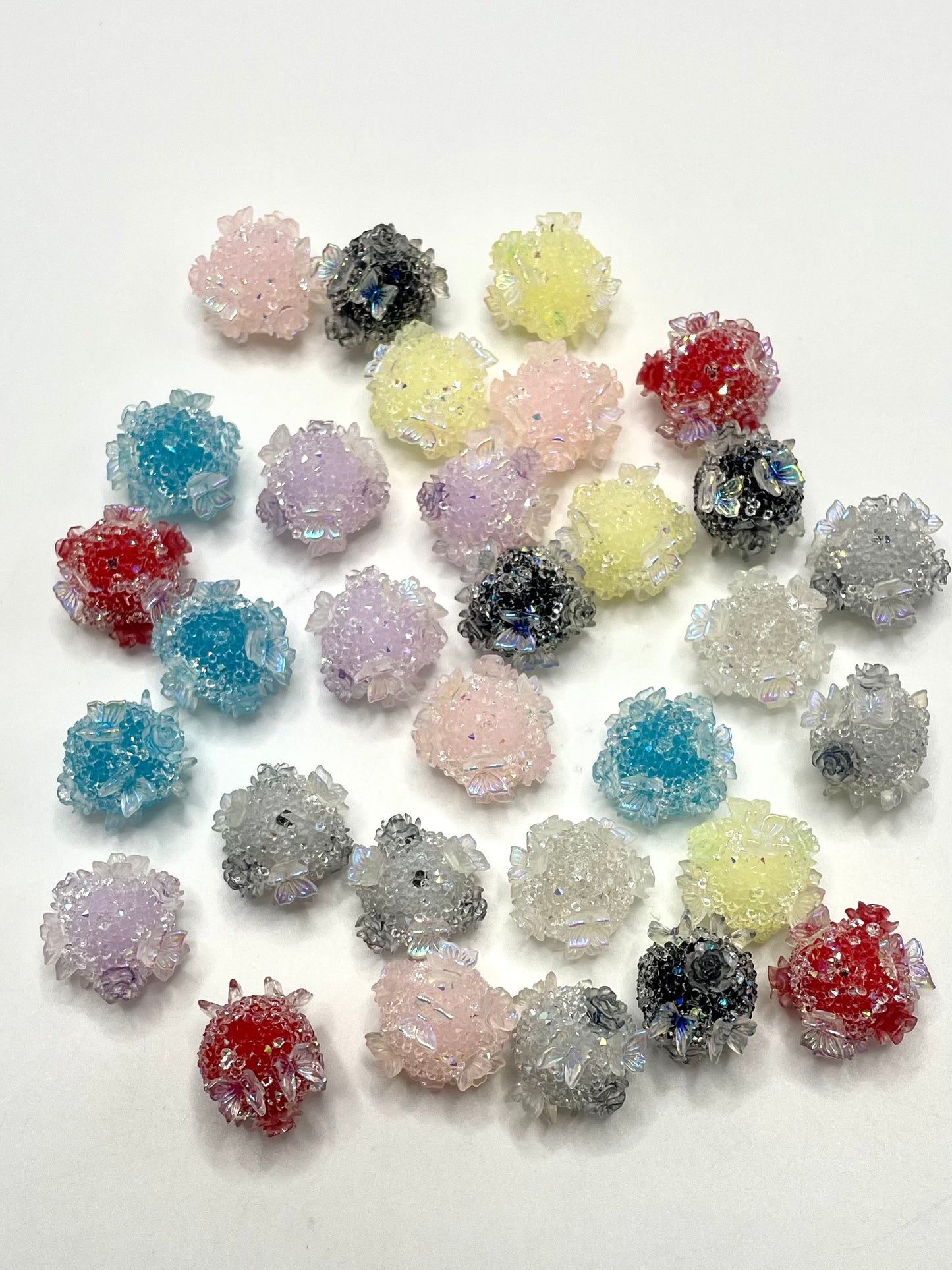 Sugar Bead Clear Butterfly with Rose Flower Acrylic Colorful Round Beads,Random Mix,16mm Fancy-321