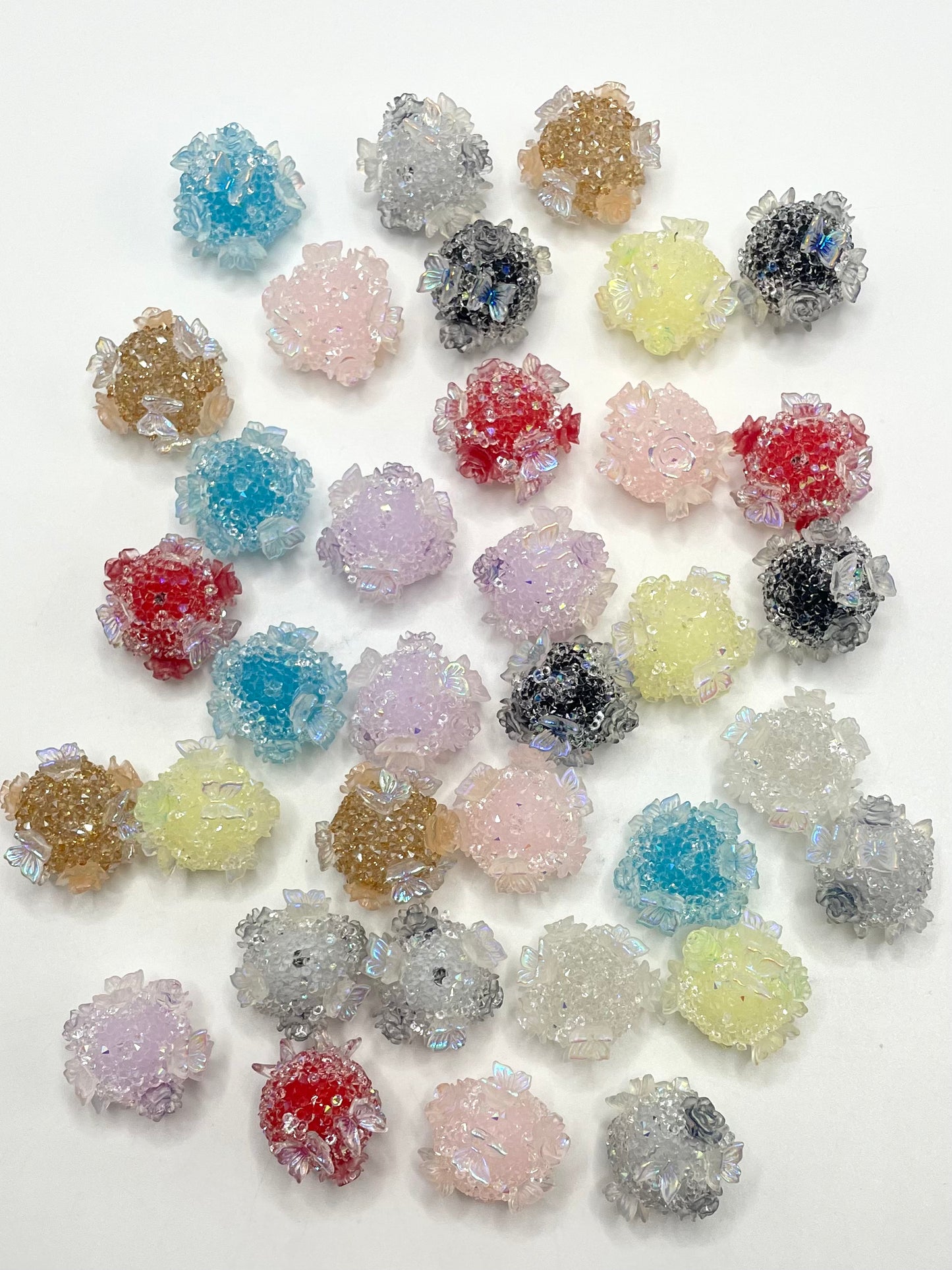 Sugar Bead Clear Butterfly with Rose Flower Acrylic Colorful Round Beads,Random Mix,16mm Fancy-321