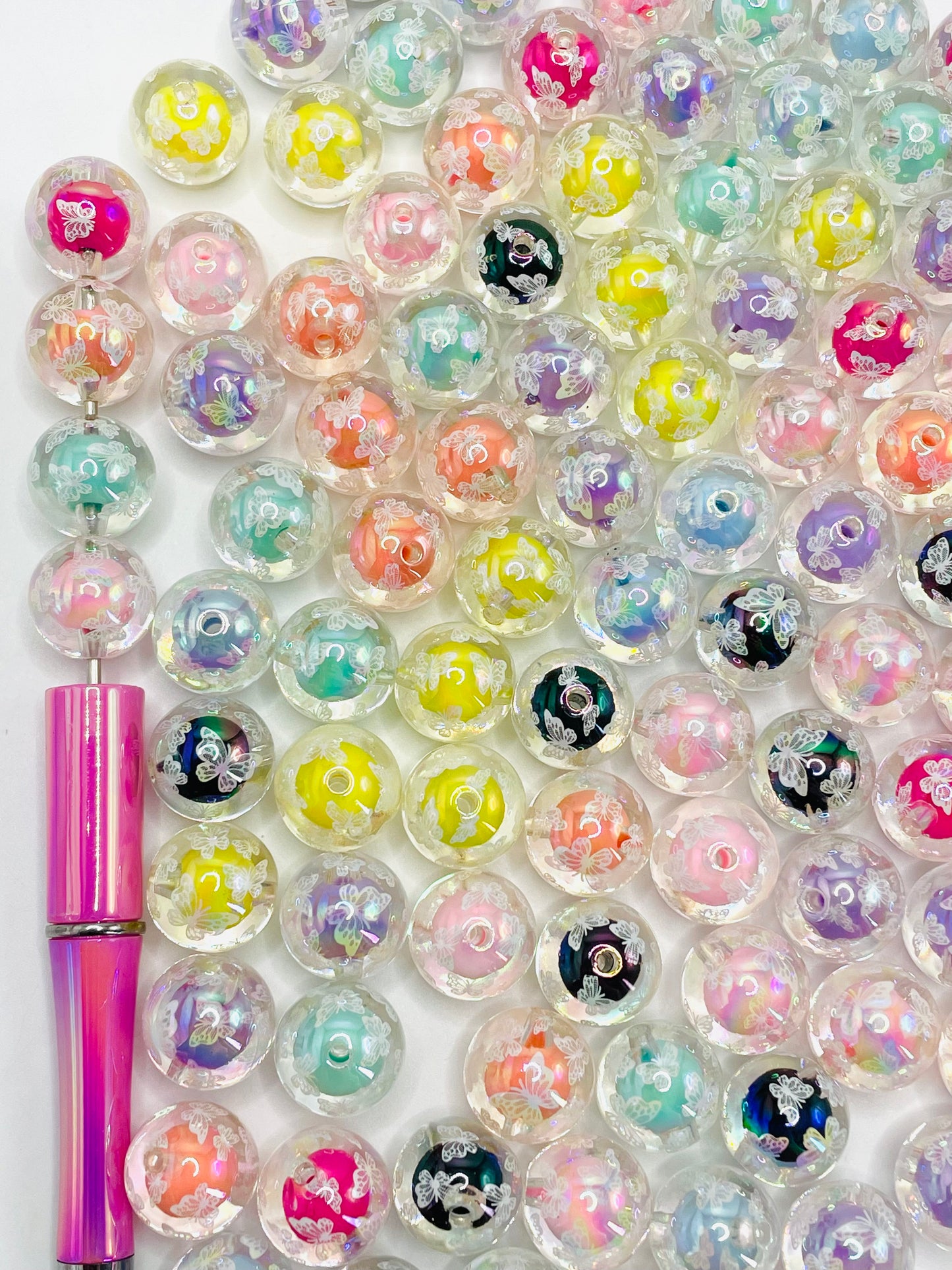Acrylic bead Acrylic lace print Double layer multi-colored acrylic beads butterfly 16mm Random Mix