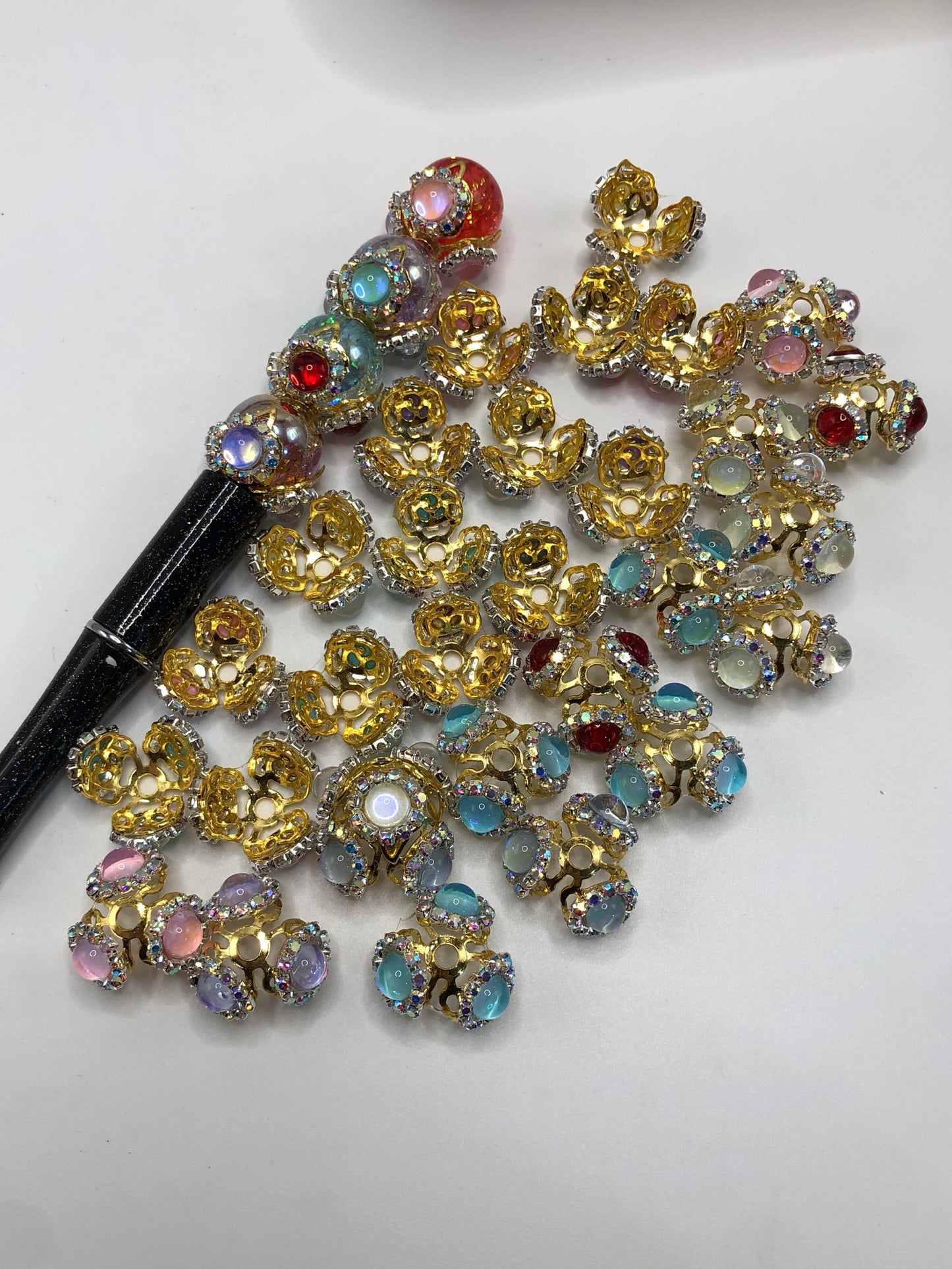 fancy bubble bead cap alloy metal gold color cat eyes spacer bead holder chroma bead cap Random Mix 19mm