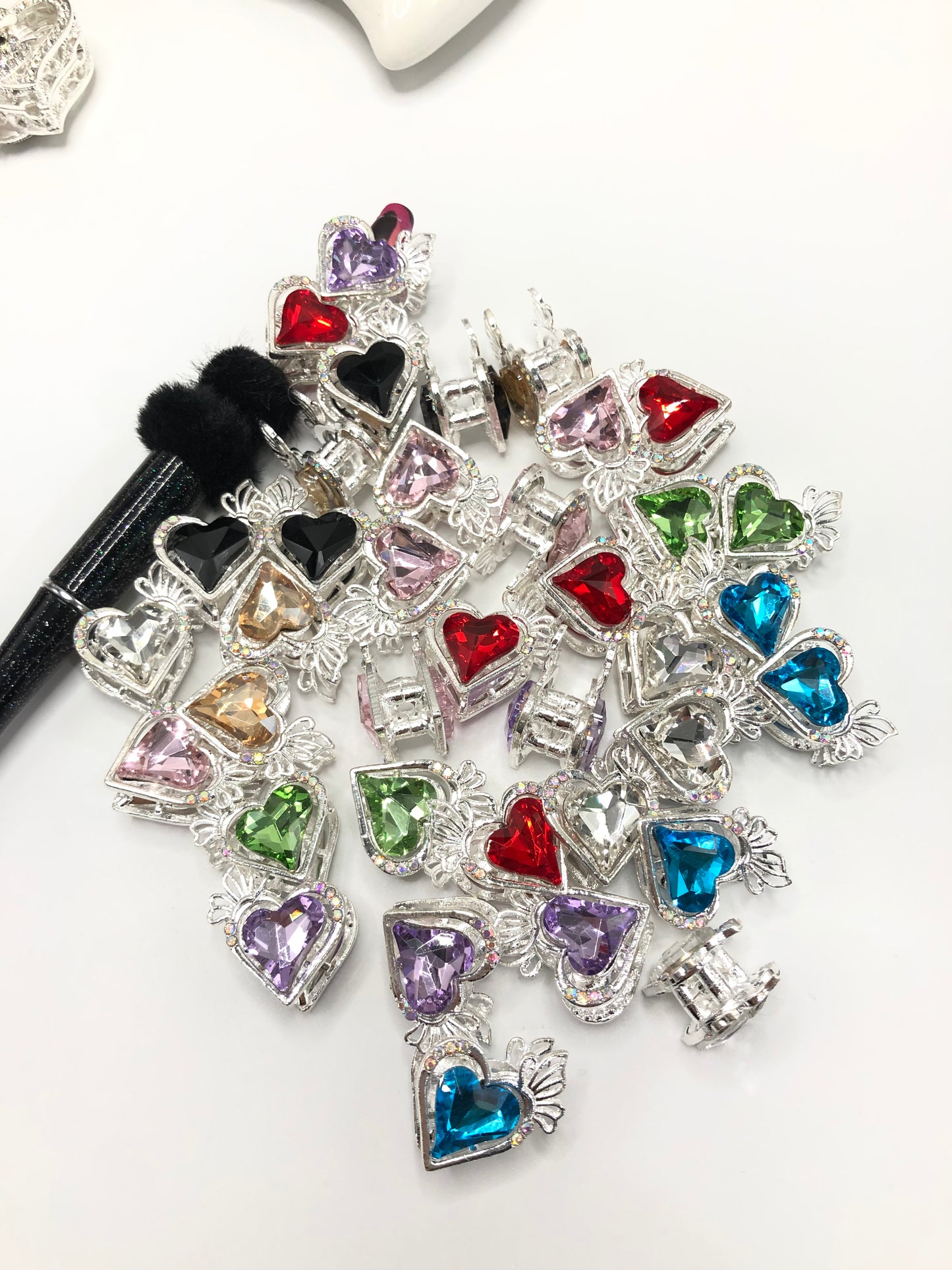 fancy alloy metal bead heart petal rhinestone Bead 20mm Random Mix
