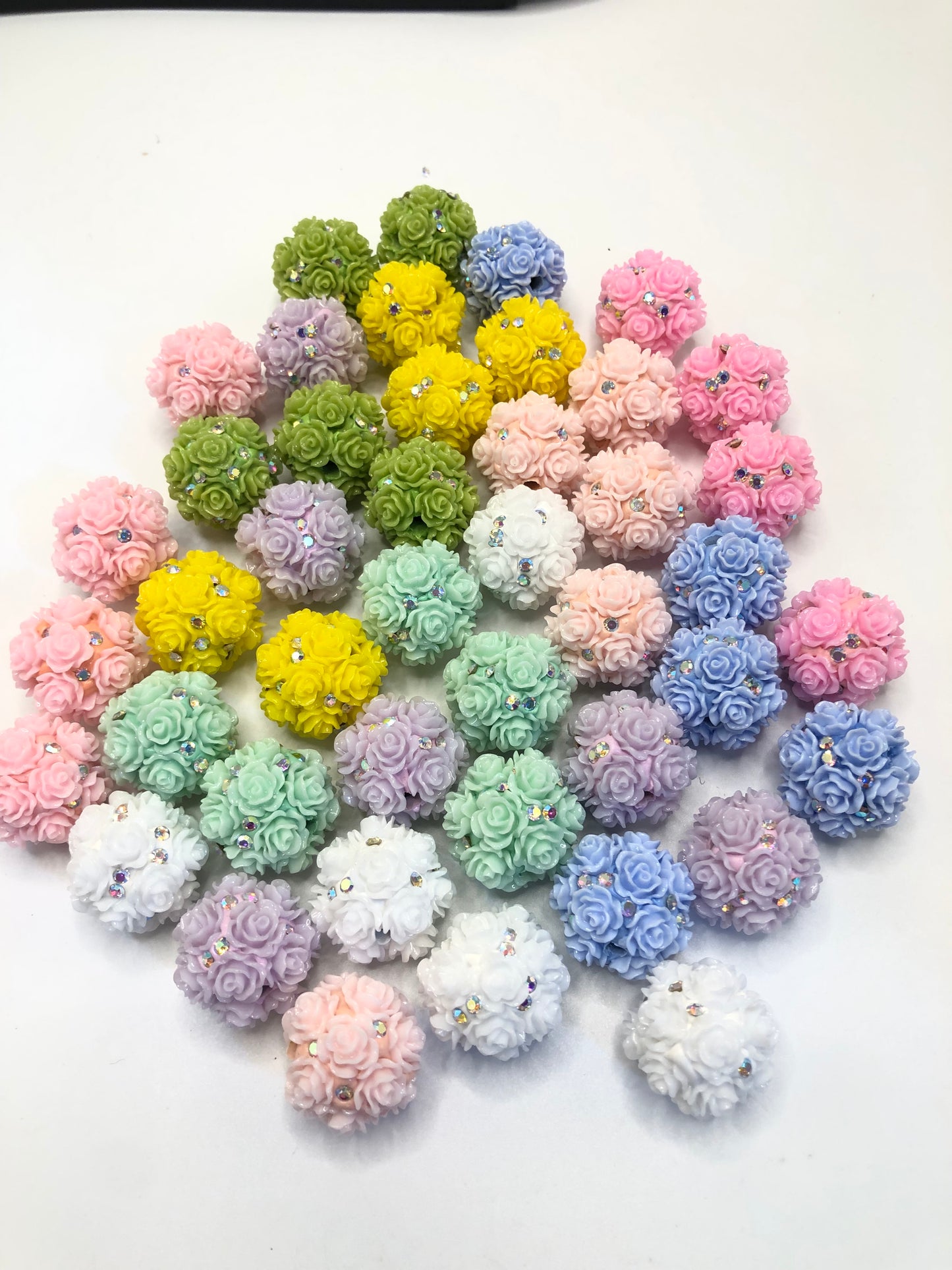 fancy clay bead flower rose flower with rhinestone pearl colored flower neon color,randomix