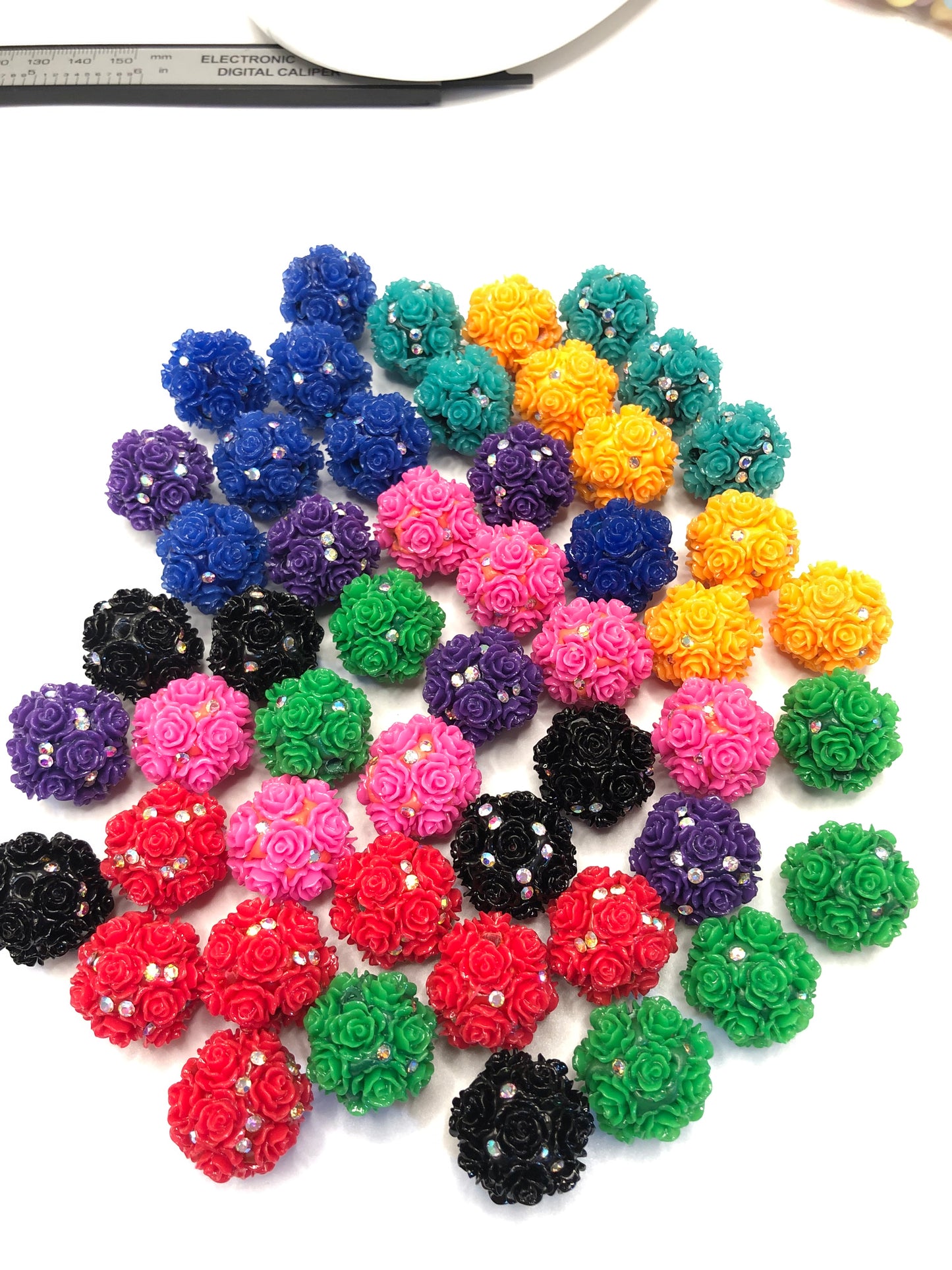 fancy clay bead flower rose flower with rhinestone pearl colored flower neon color,randomix