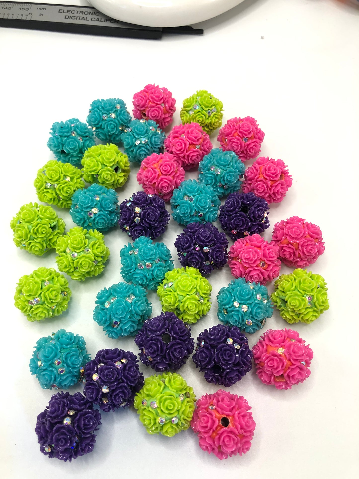 fancy clay bead flower rose flower with rhinestone pearl colored flower neon color,randomix