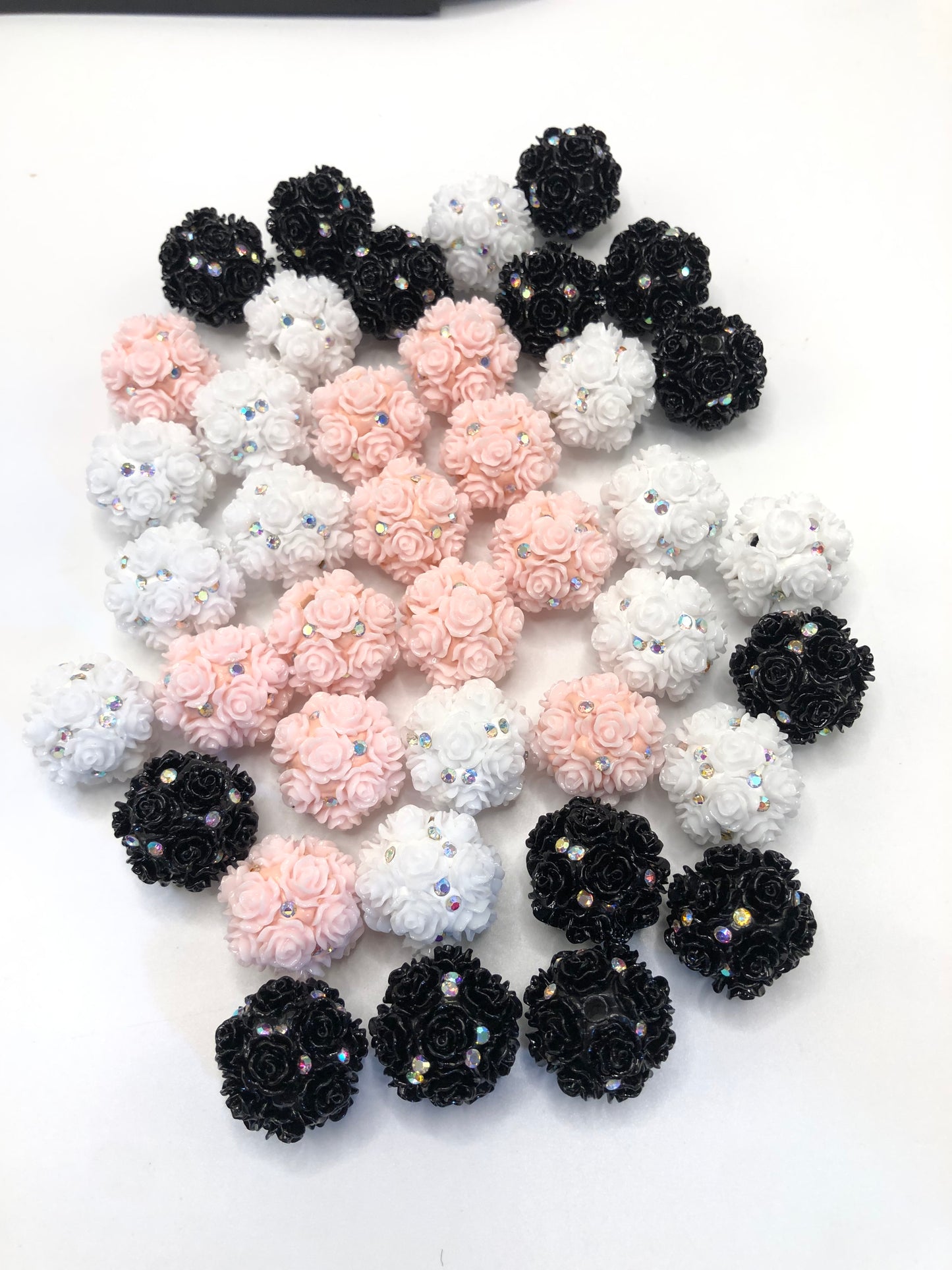 fancy clay bead flower rose flower with rhinestone pearl colored flower neon color,randomix