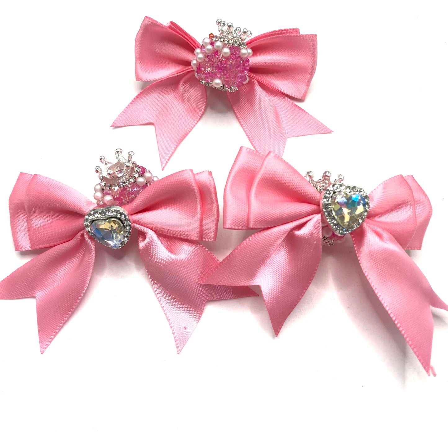 textile fabrica bow with crown bead fancy bead craft with crown ornament with bow satin ribbon knot,ornament with pearl and sugar stone, delicate handcraft ,randon mix color