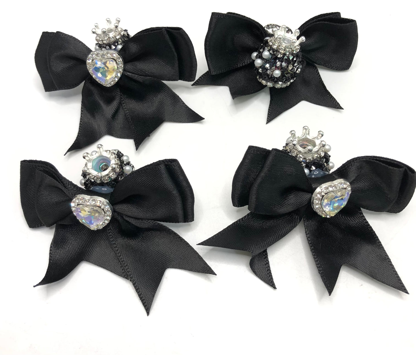 textile fabrica bow with crown bead fancy bead craft with crown ornament with bow satin ribbon knot,ornament with pearl and sugar stone, delicate handcraft ,randon mix color
