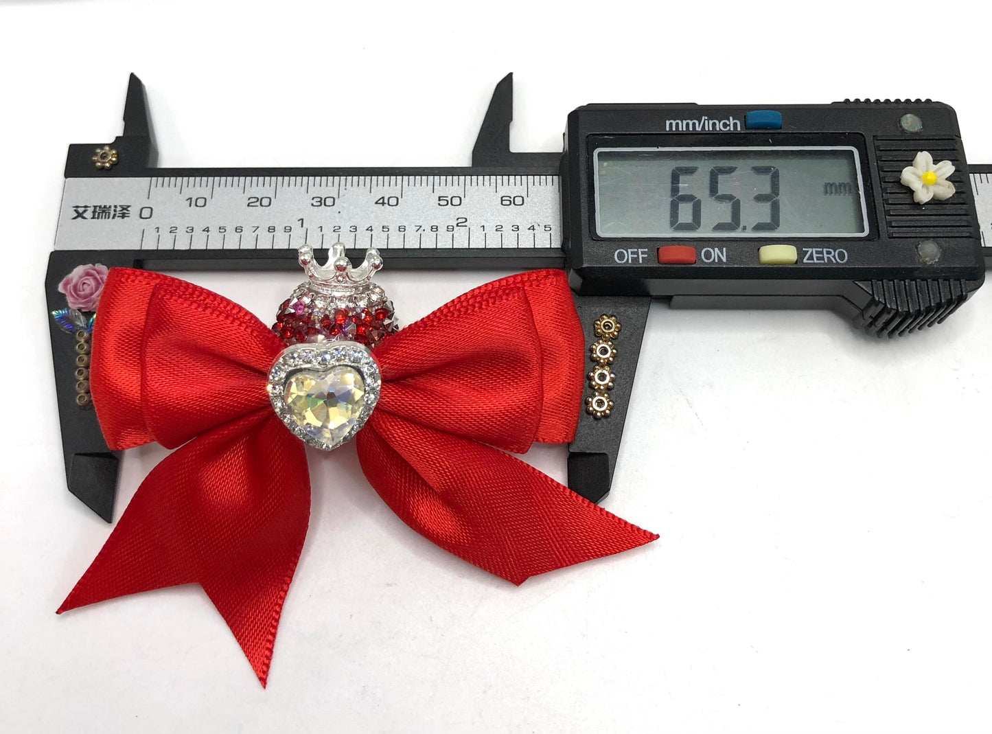 textile fabrica bow with crown bead fancy bead craft with crown ornament with bow satin ribbon knot,ornament with pearl and sugar stone, delicate handcraft ,randon mix color