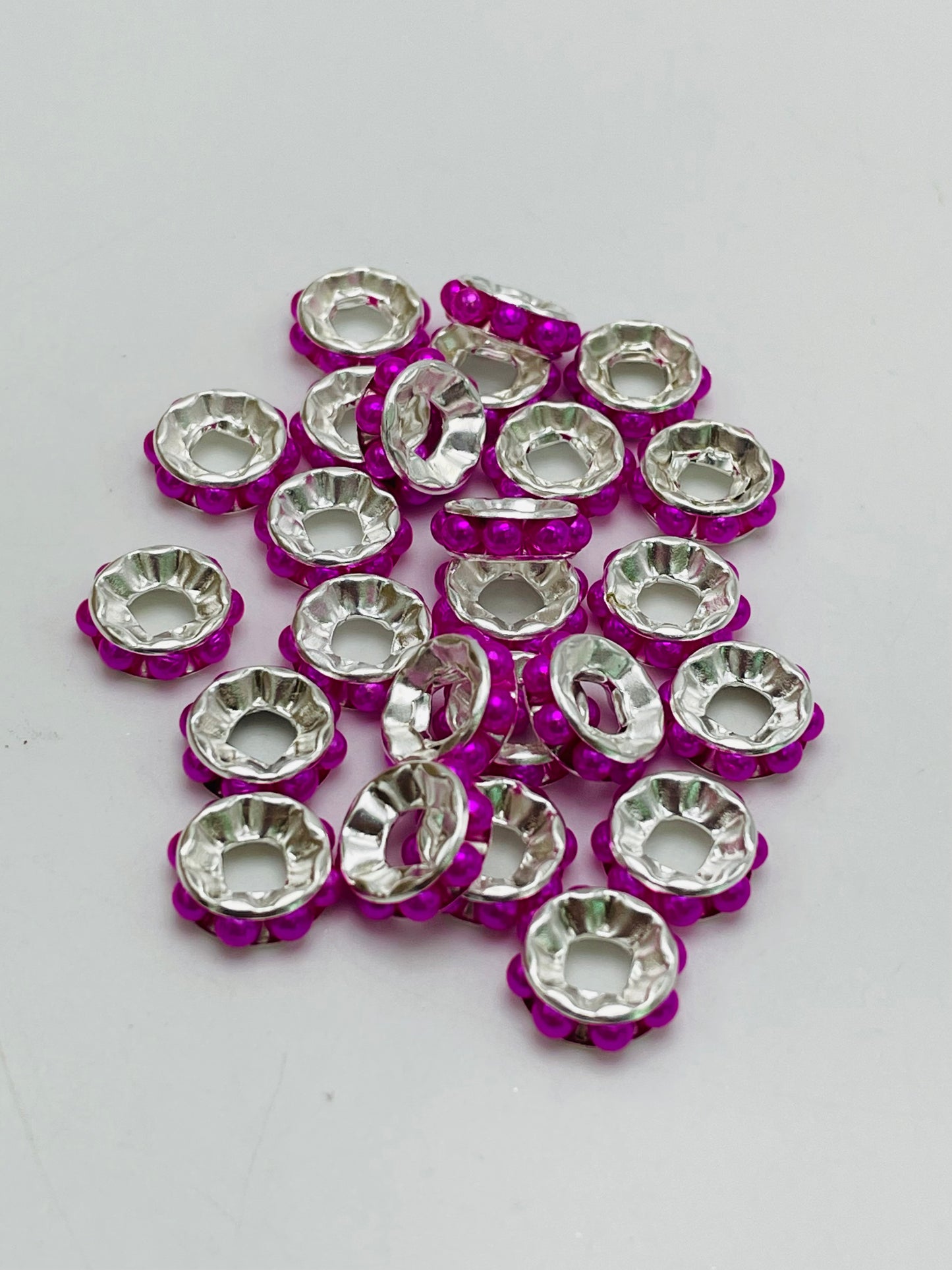 Round straight edge inner wavy spacer Spacers with Pearl Random Mix,11mm