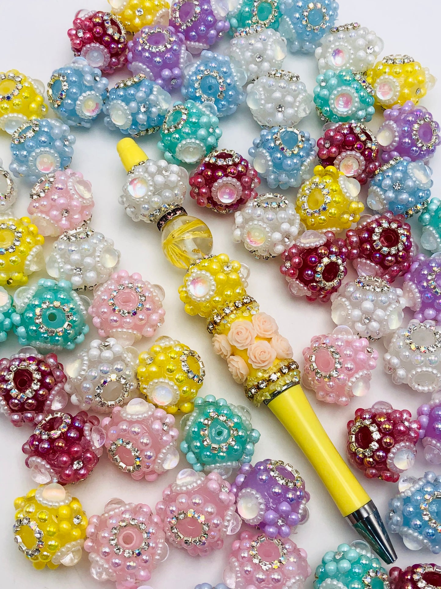 Fancy Acrylic bead multicolored Cat's eye Flower Chain Acrylic bead Random Mix 22mm