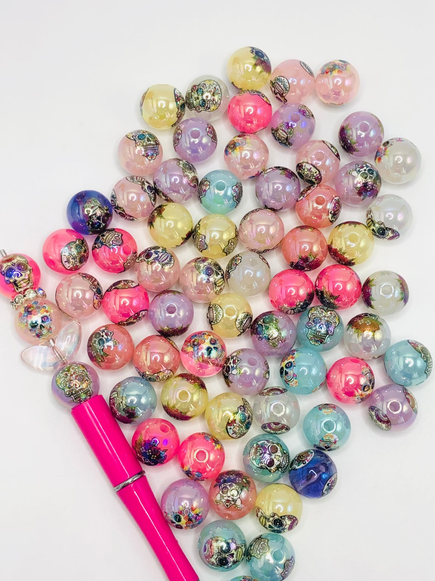 Halloween series Acrylic bead Gothic SkullBead Colorful skull beads Random Mix16mm
