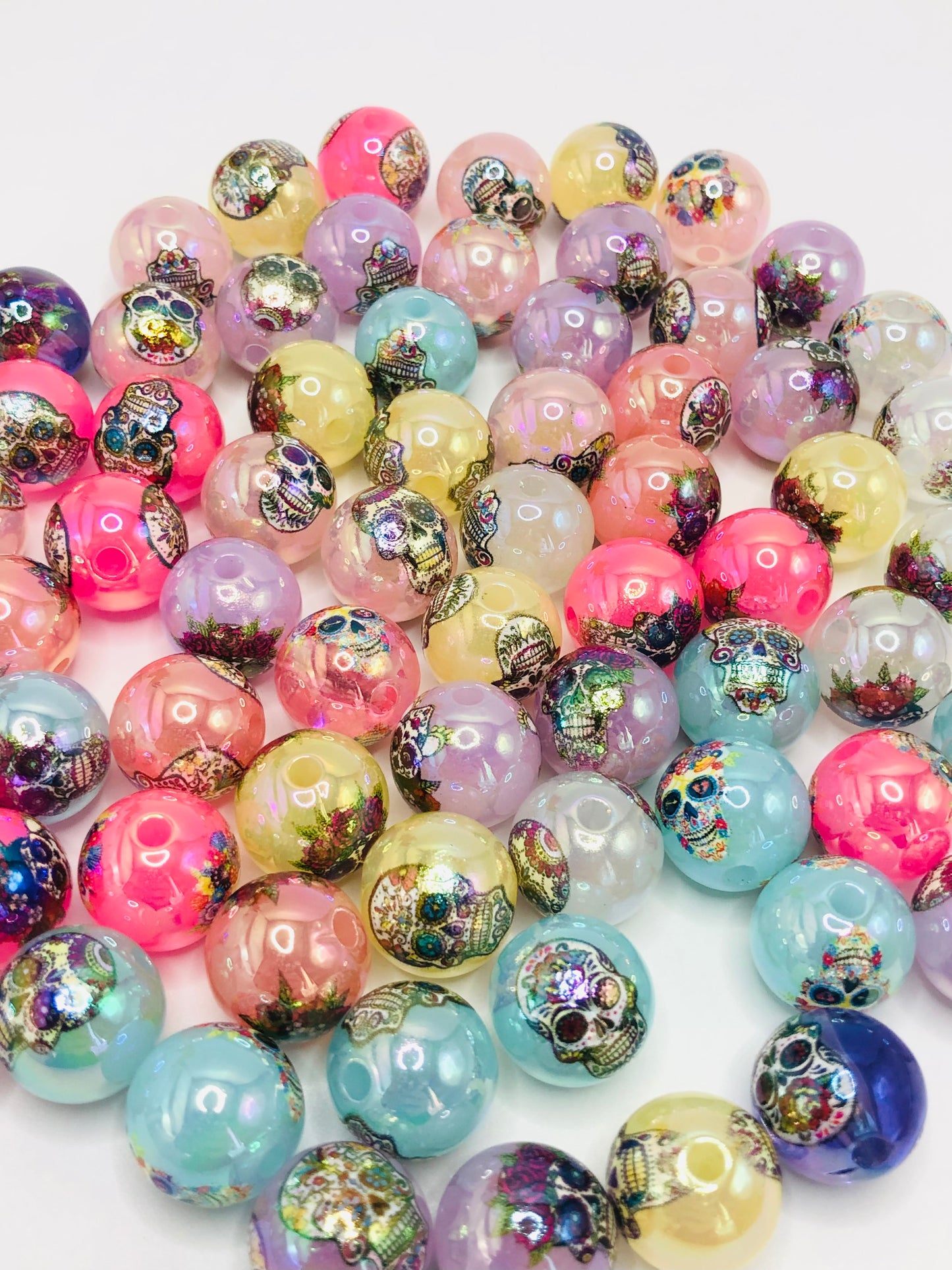 Halloween series Acrylic bead Gothic SkullBead Colorful skull beads Random Mix16mm