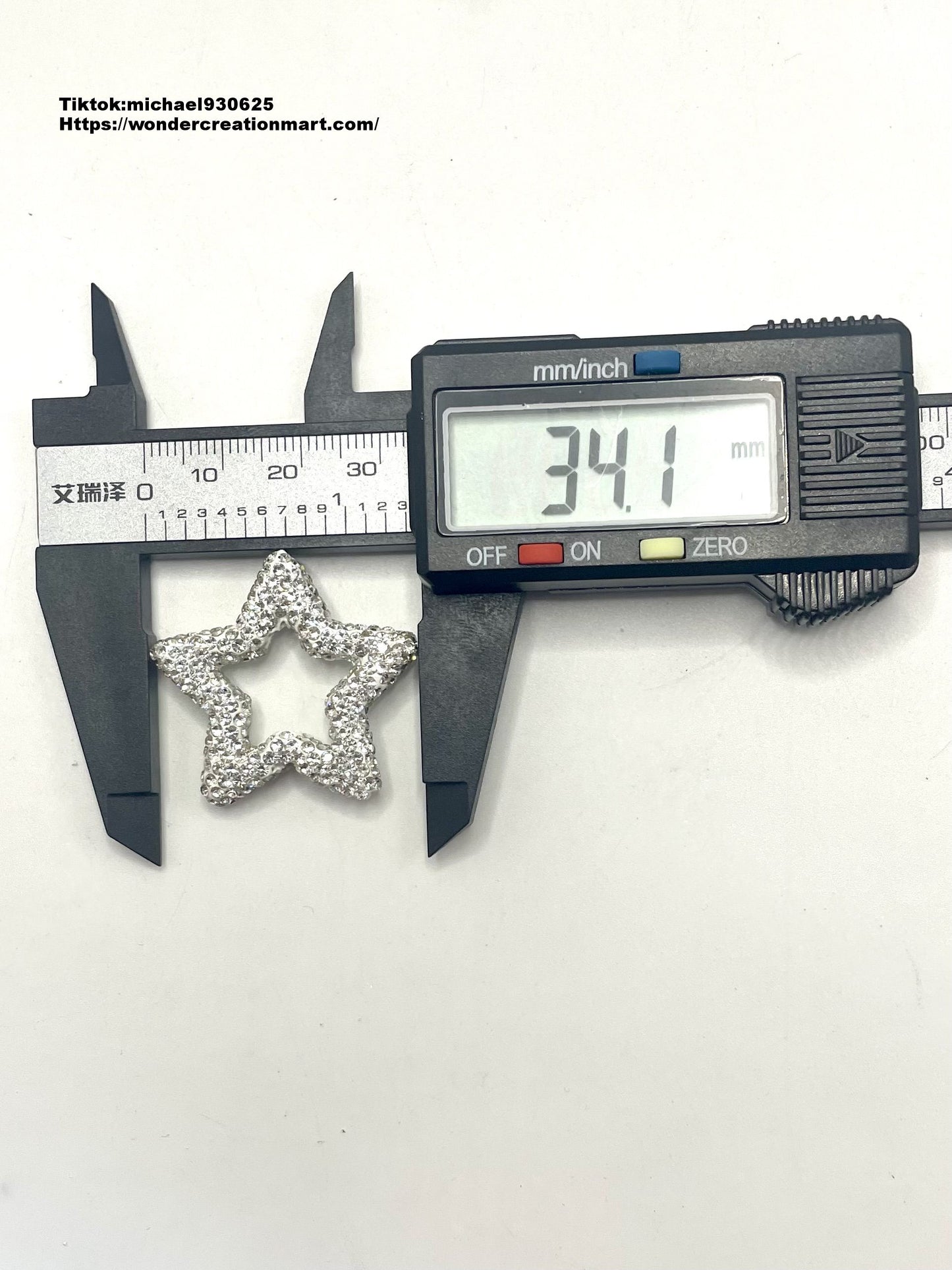 White Star Shaped Clay Beads with Bling Bling Rhinestones,34mm