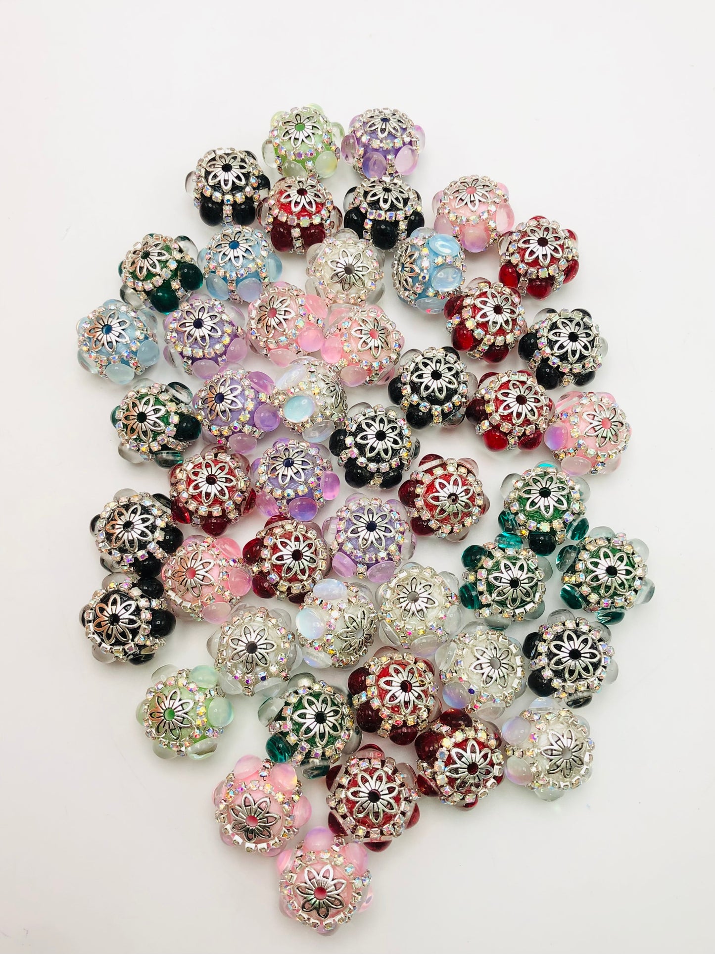 Colorful Acrylic Beads with Clear Rhinestones and Chains,Random Mix,19mm