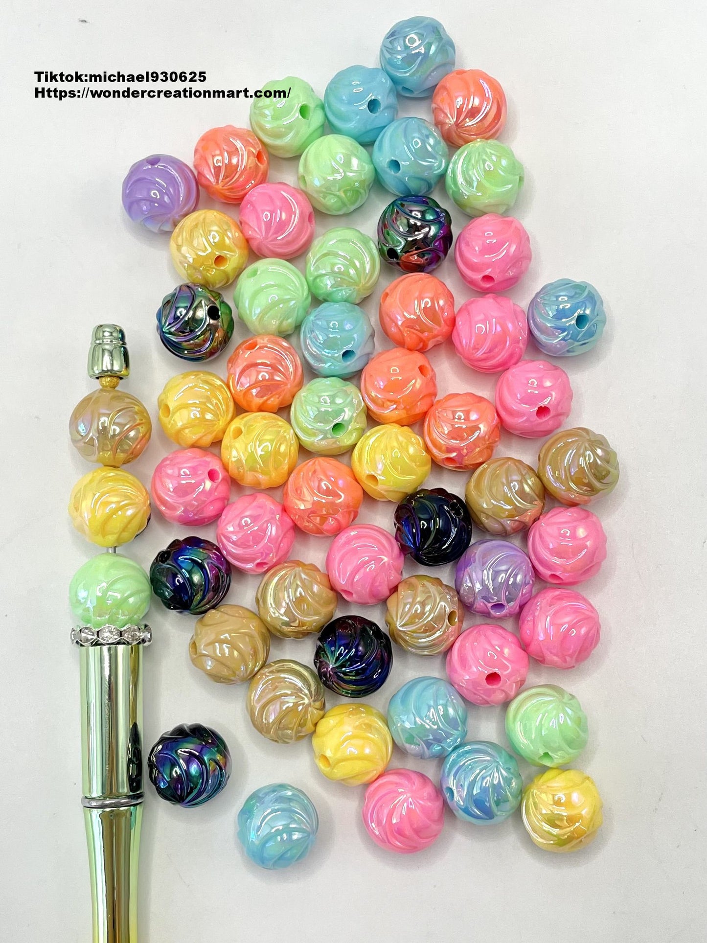 Glossy Multicolor Acrylic Rotating Windmill Swirl Round Beads,Random Mix,16mm
