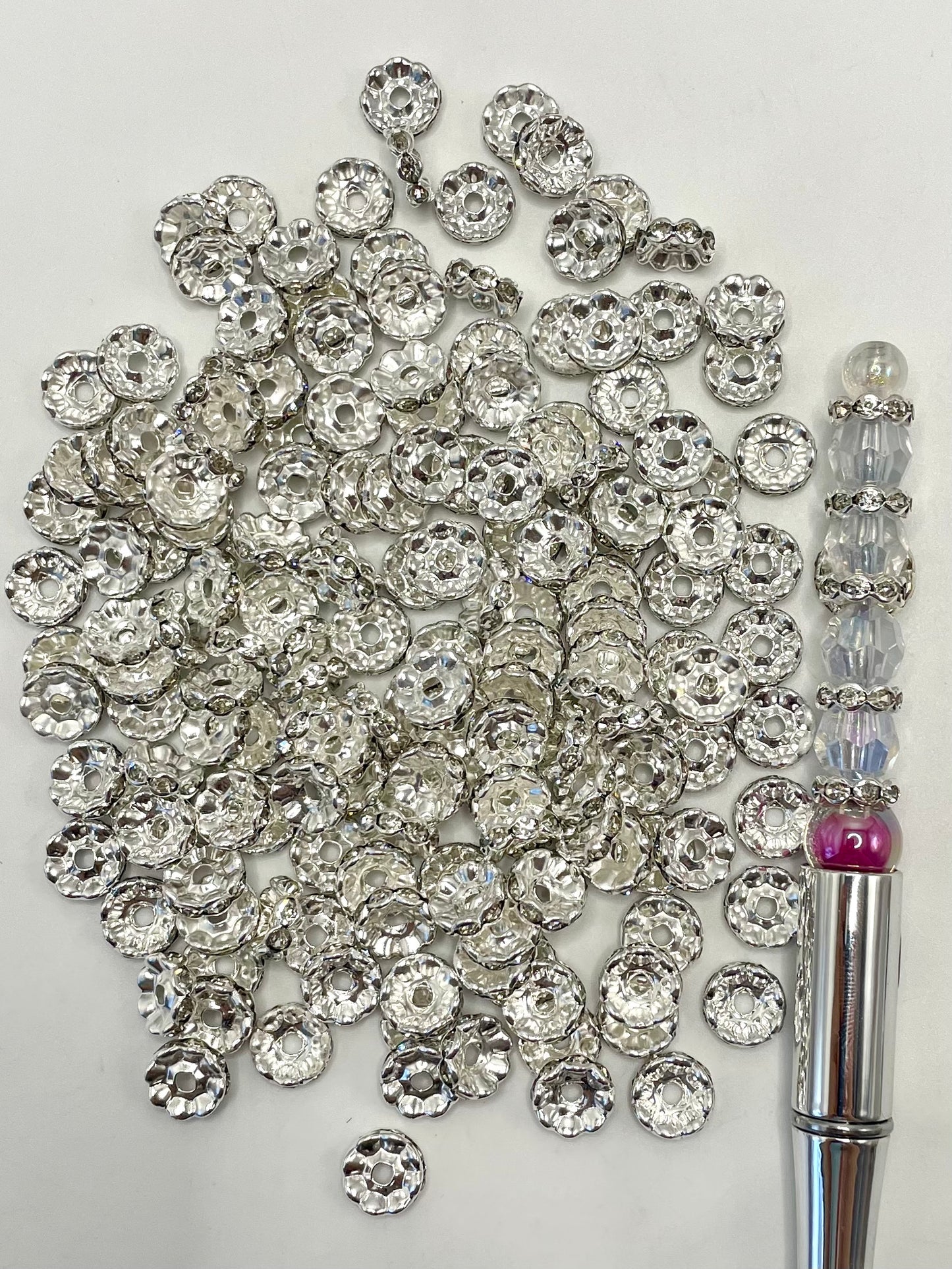 Silver & Gold Color Wavy Spacers With Rhinestone,Random Mix,10mm