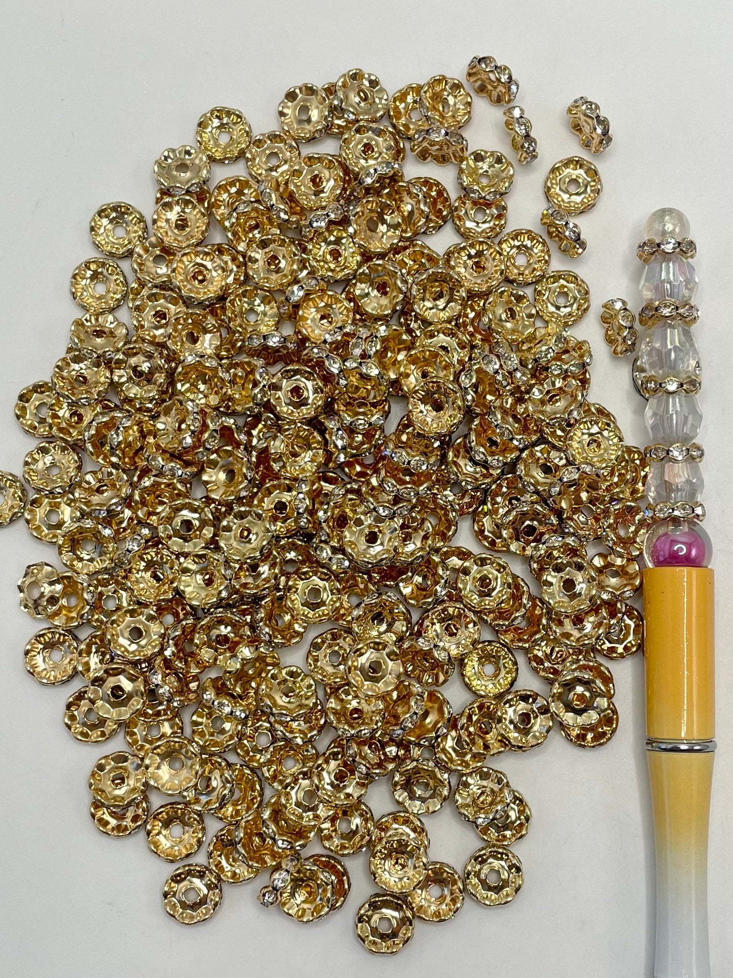 Silver & Gold Color Wavy Spacers With Rhinestone,Random Mix,10mm