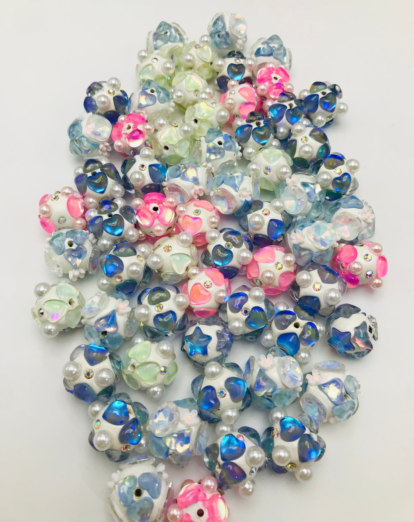 Fancy Love and bubbles Clay bead multicolored rhinestone Random Mix 21mm