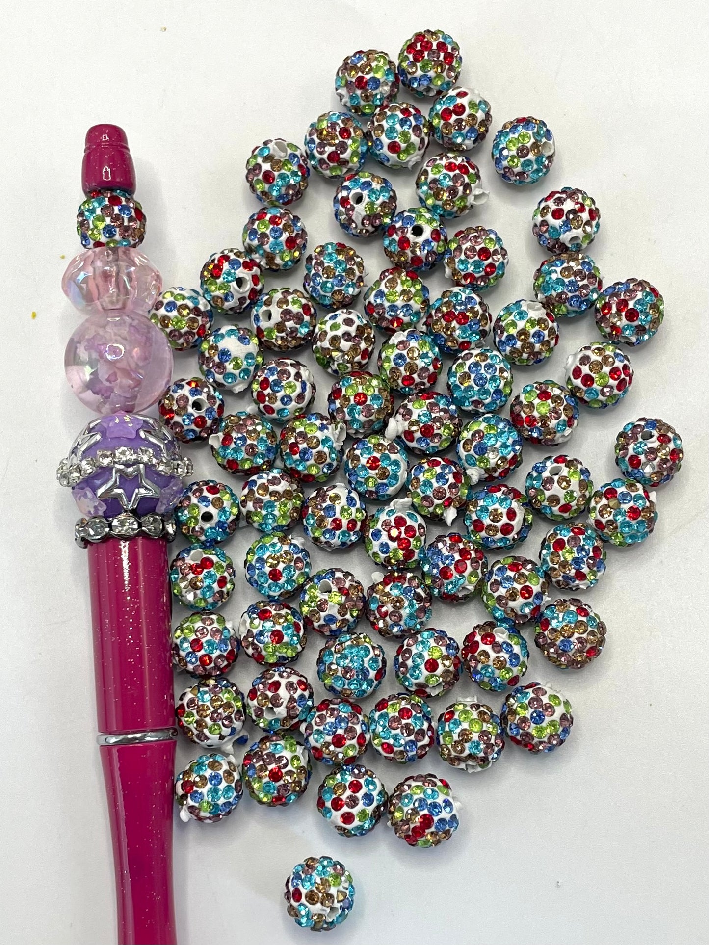 Clay Beads Colorful with Diversely Rhinestones,10mm