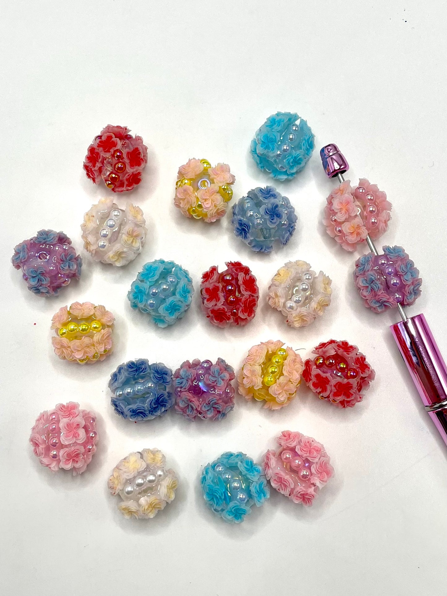 Fancy Flower Rose Pinwheel Multicolor with Pearl Acrylic Beads,Random Mix,20mm Fancy-461