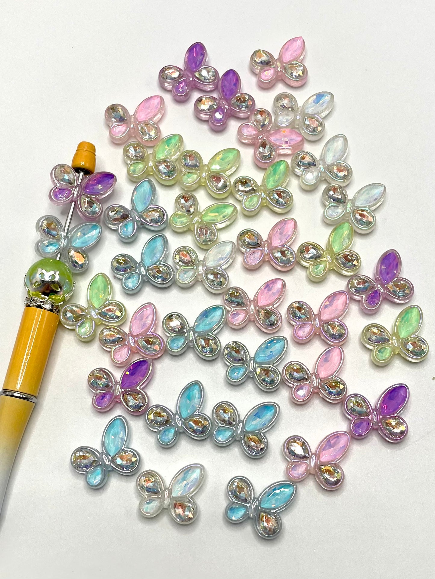 Clear Colorful Butterfly with Crystal Acrylic Beads,Random Mix,21mm