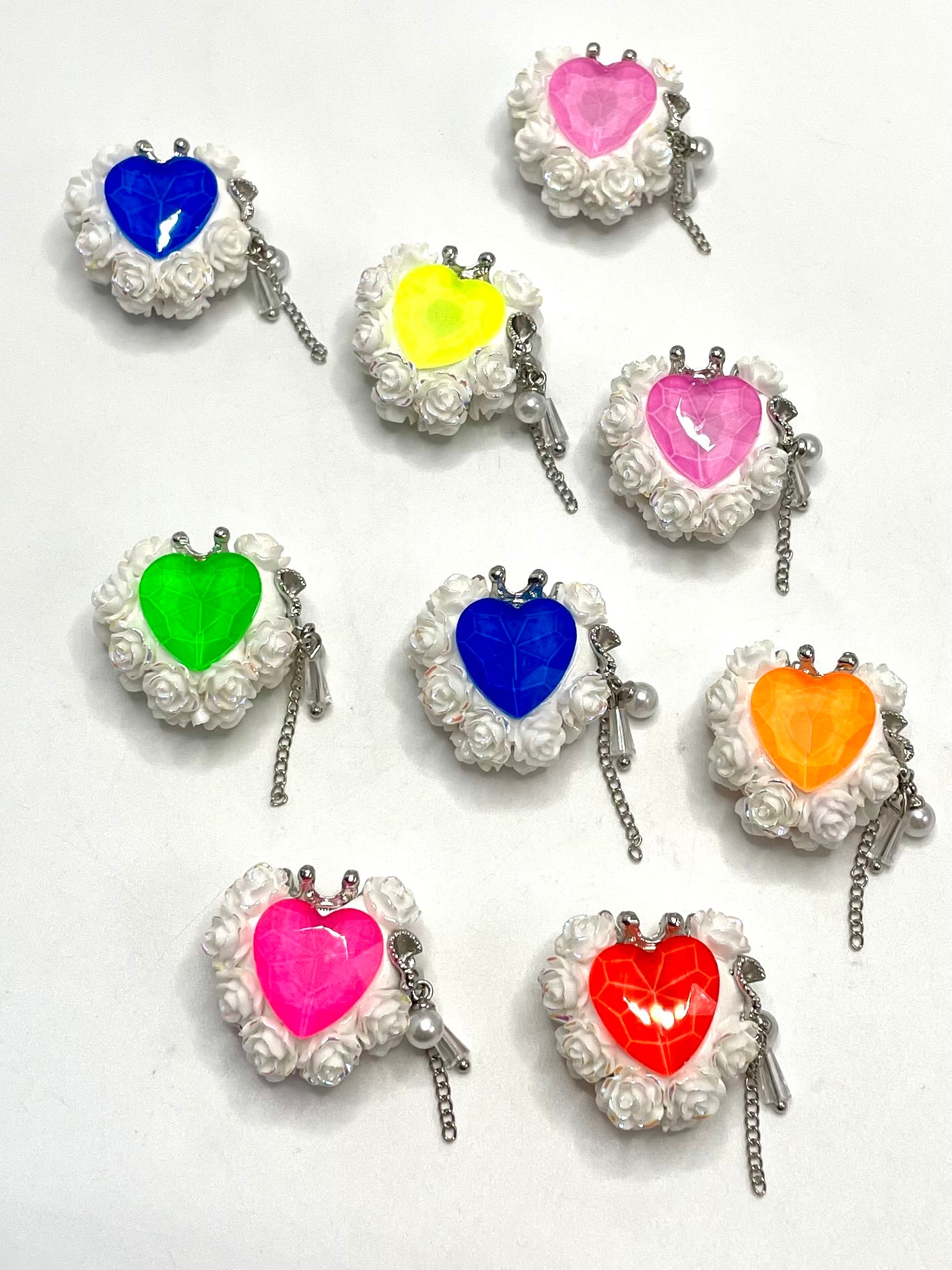 Fancy Beads Rose Flower Heart Crown with dangling bow Multicolor Crystal Clay Beads,Random Mix,26mm Fancy-55