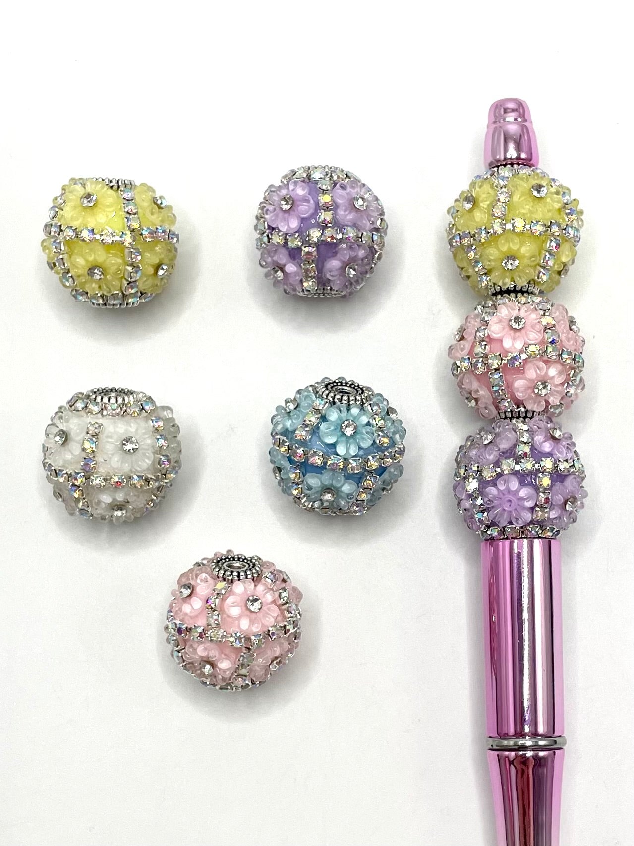 Fancy Flower Bead Rhinestone Chain with Clear Small Circle Flower Colorful Acrylic Beads,Random Mix,20mm Fancy-4
