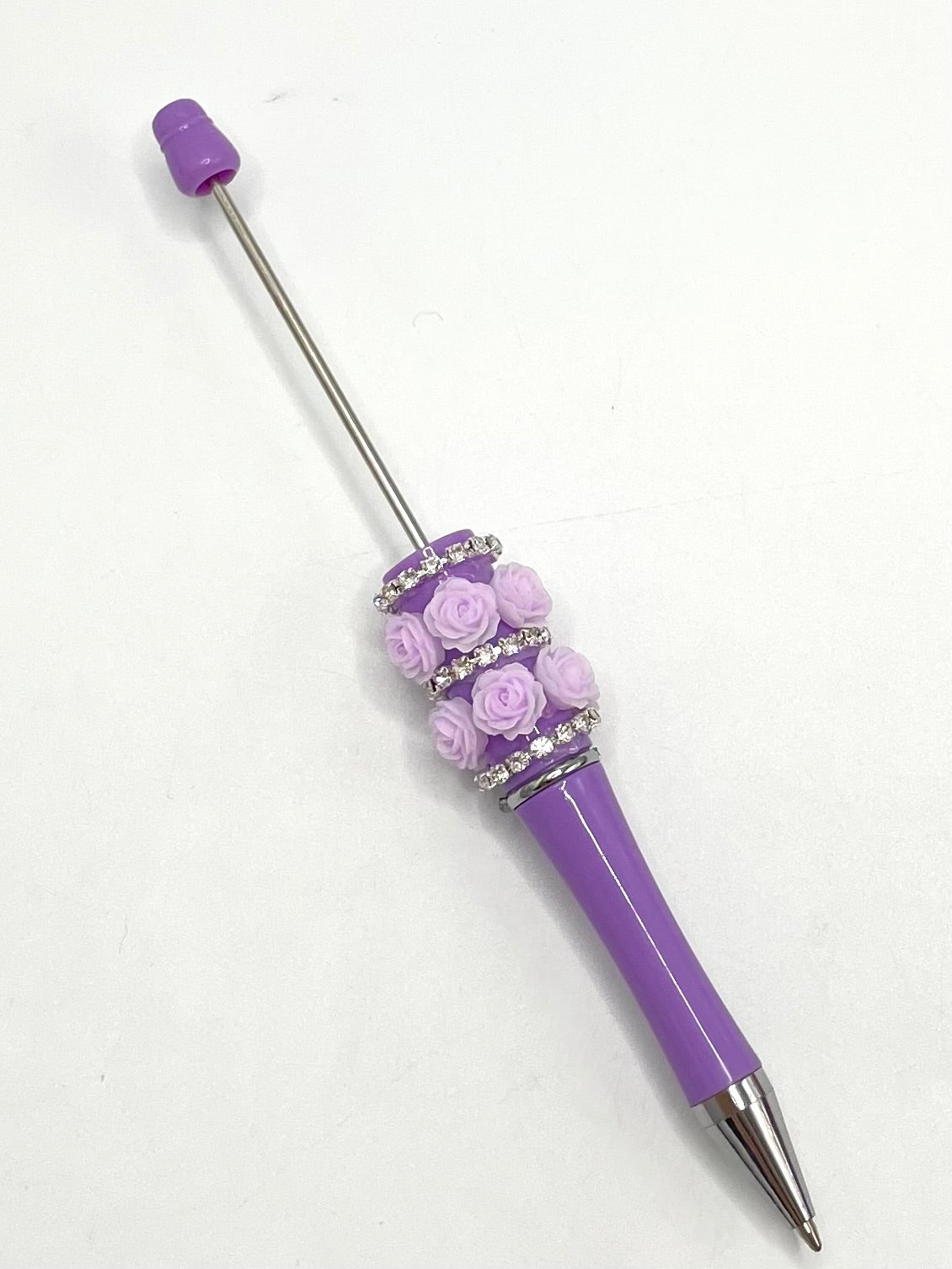 Double Multicolour Rose Flower and Rhinestones Chain Beadable Pen Series