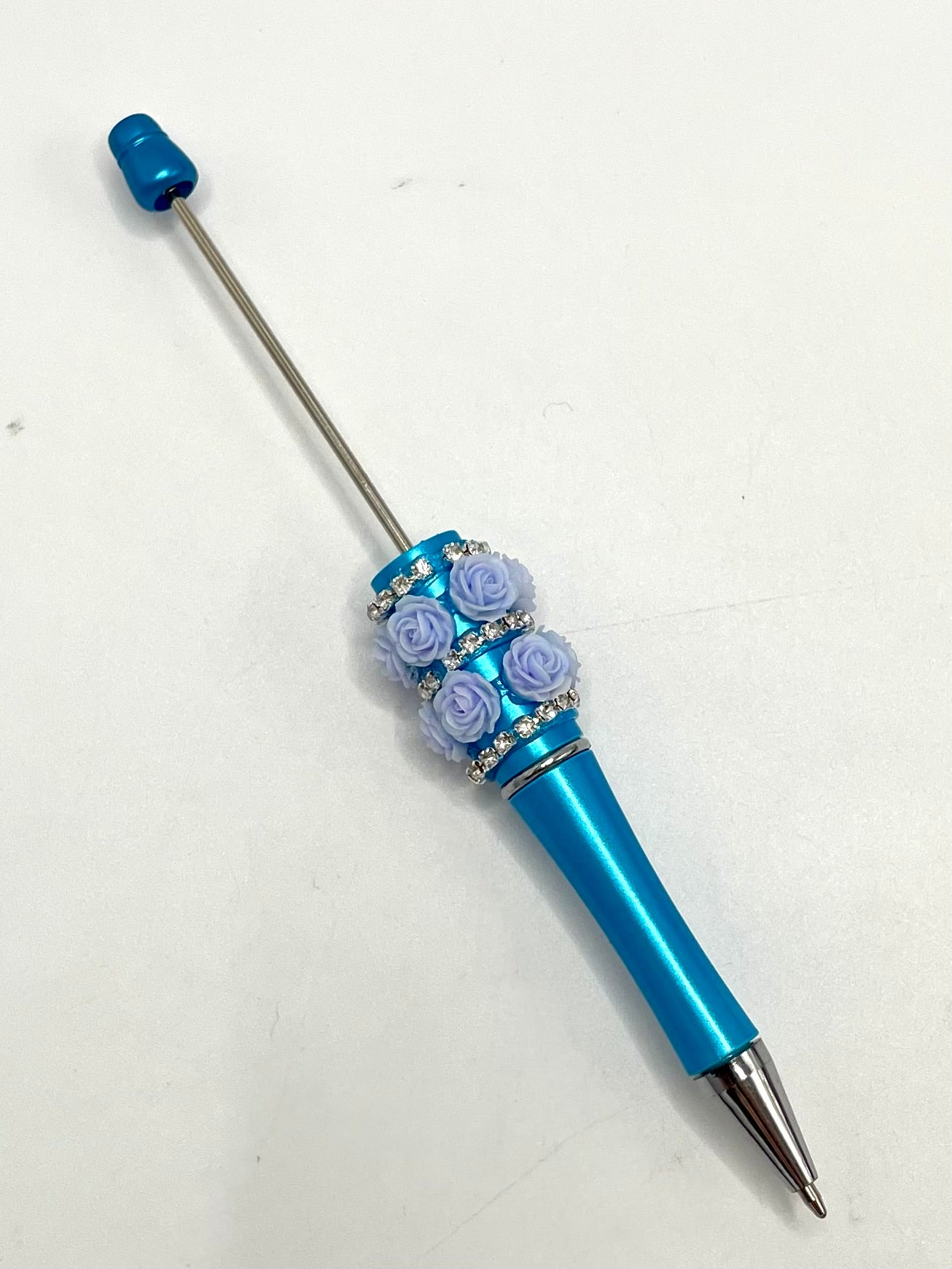 Double Multicolour Rose Flower and Rhinestones Chain Beadable Pen Series
