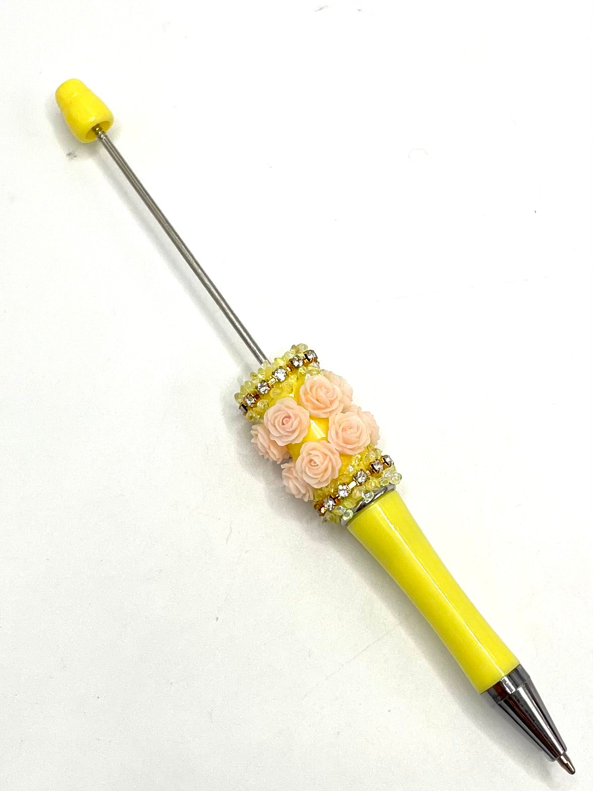 Double Multicolour Rose Flower and Rhinestones Chain Beadable Pen Series