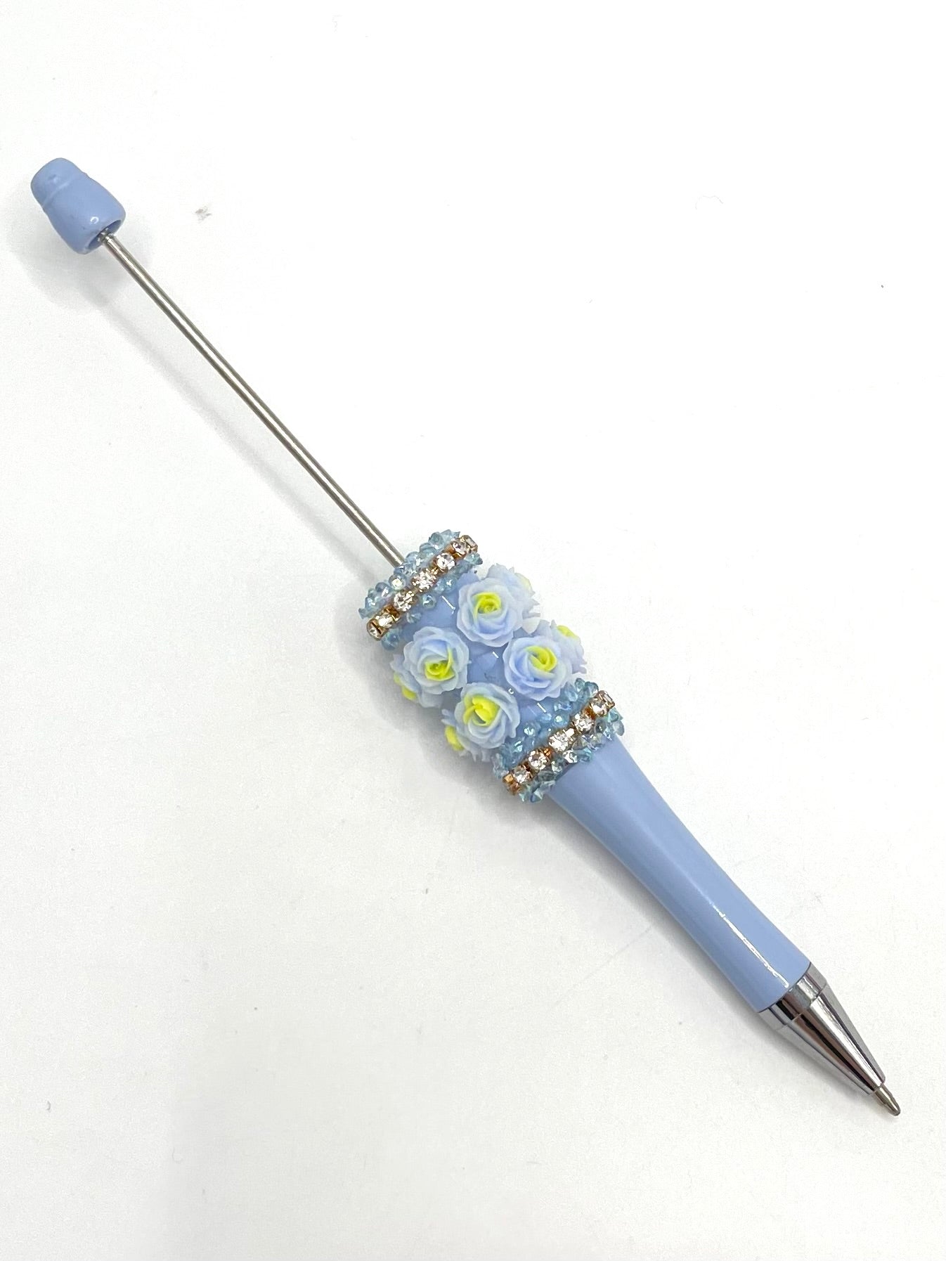 Double Multicolour Rose Flower and Rhinestones Chain Beadable Pen Series