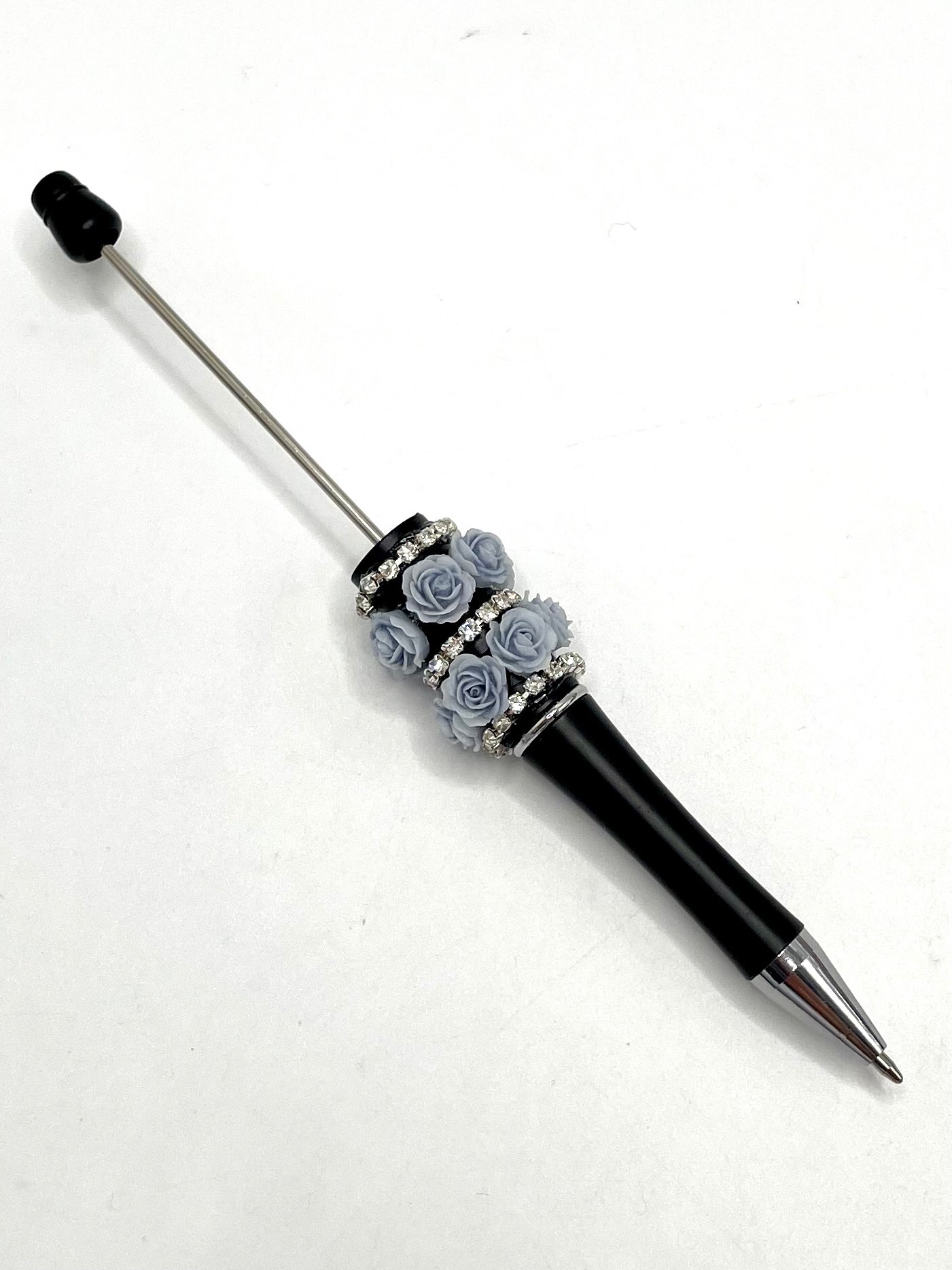 Double Multicolour Rose Flower and Rhinestones Chain Beadable Pen Series