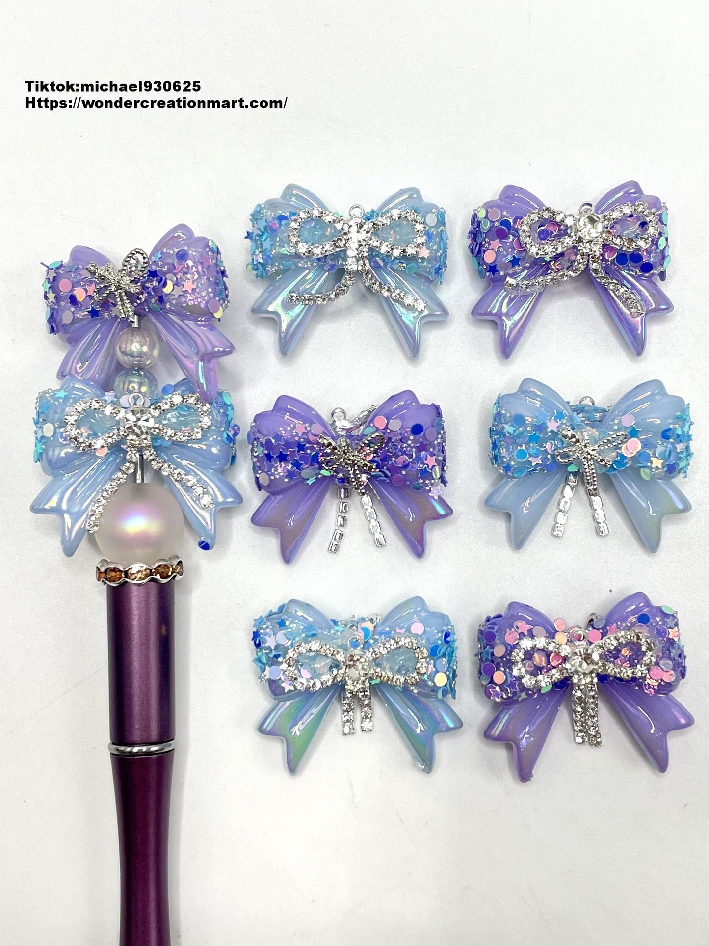 Dangle Dangling Fancy Bead Soild Acrylic Bowknot with UV Round Star Sheet Bubble Bead Tape with Metal Rhinestones Chain Random Mix,36mm