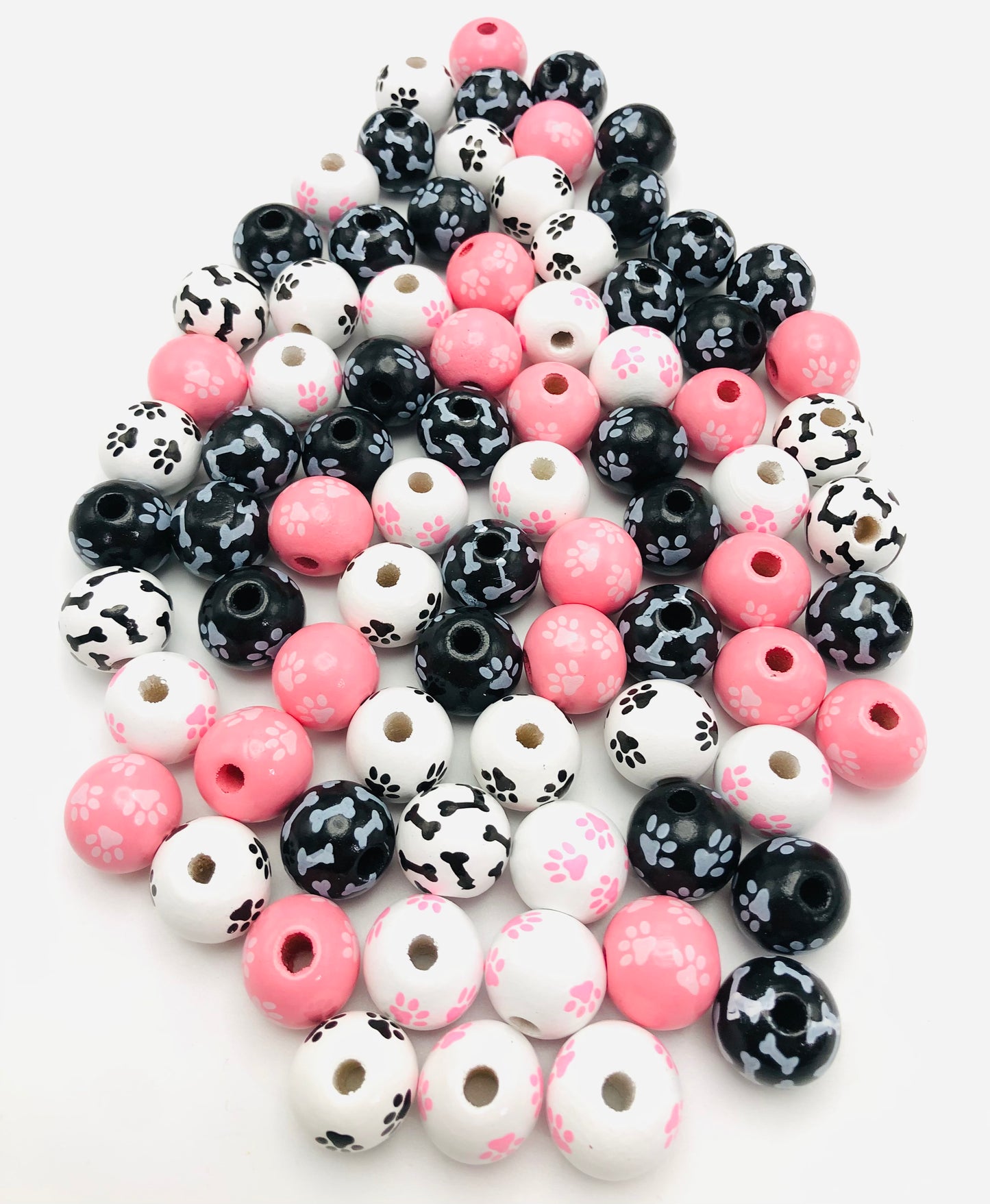 Wooden bead Multicolored paw print bone Painted wood beads Random Mix 16mm