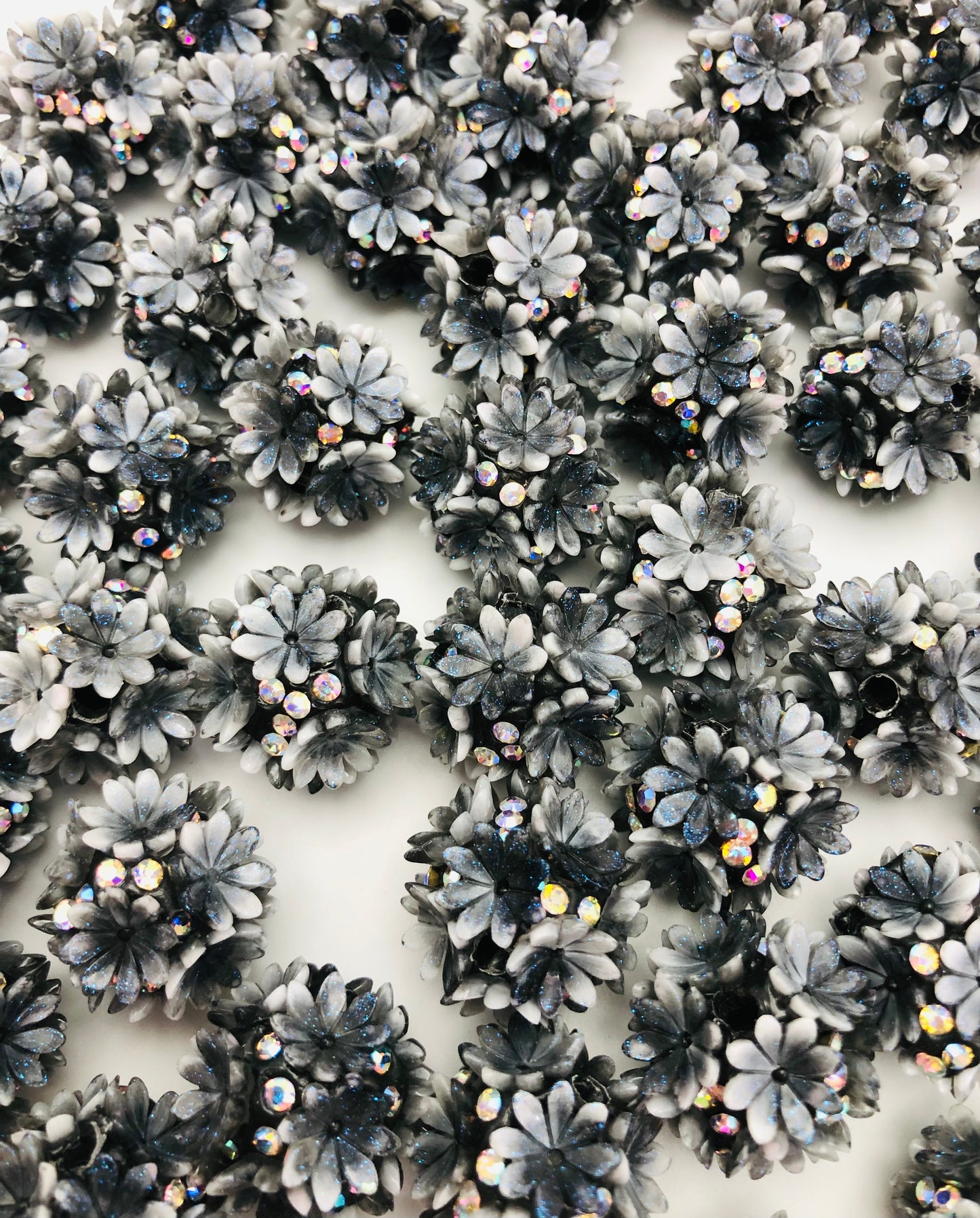 Fancy Crystal Daisy Rose Flower Rhinestones Clay Beads,Random Mix 19mm