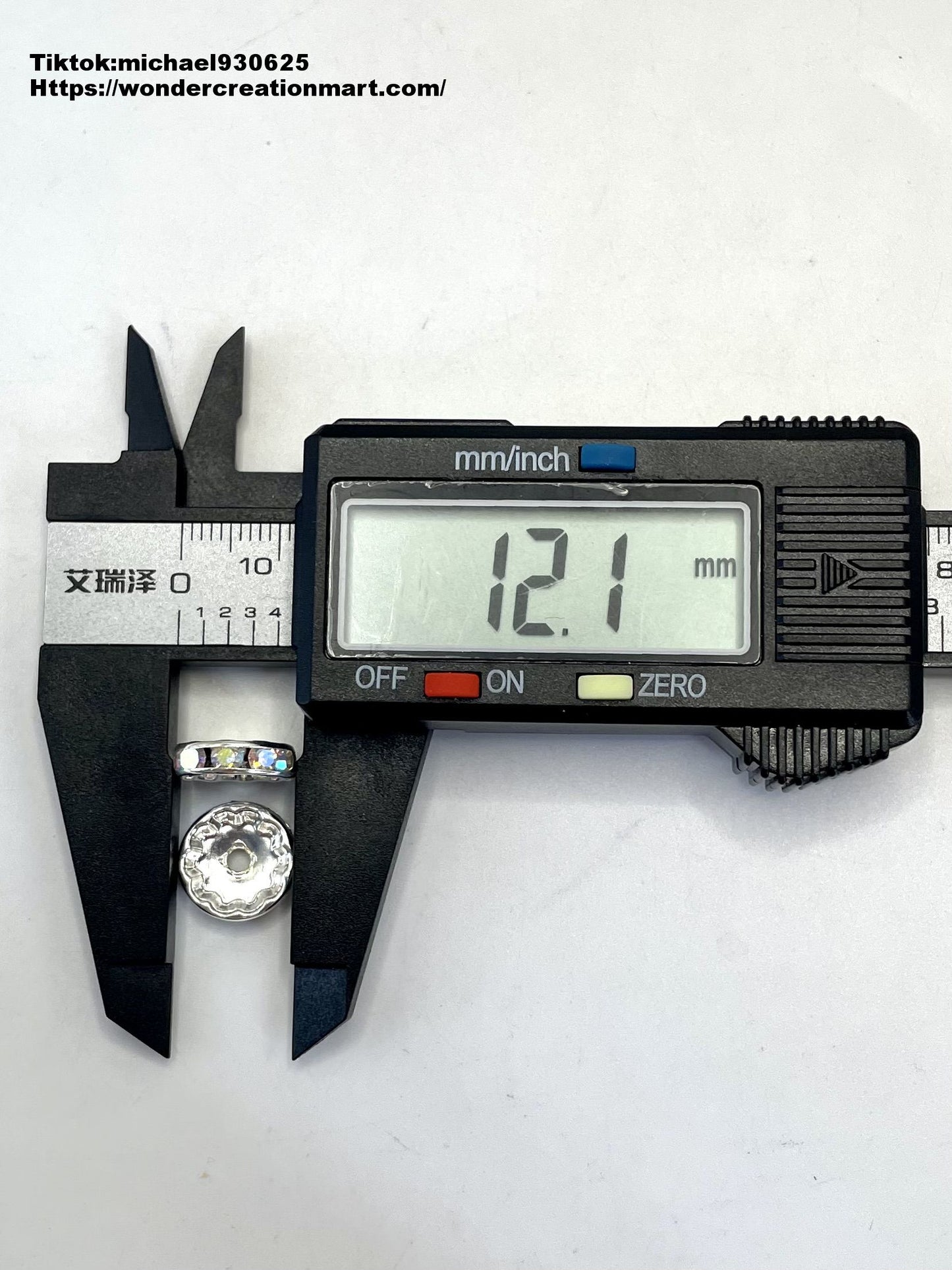 Metal Straight Edge Silver with Clear Rhinestone Spacers Bead AB,12mm