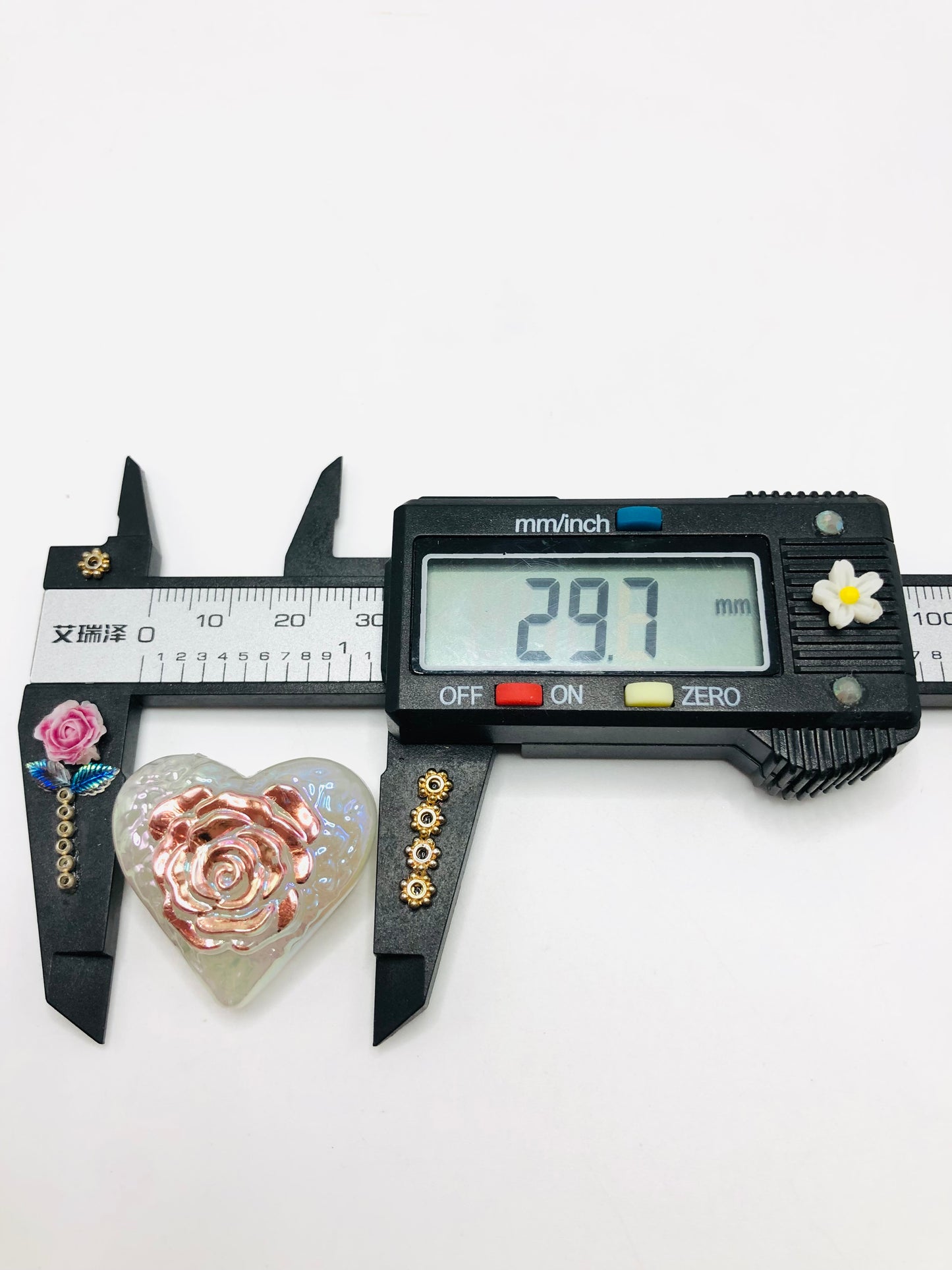 acrylic heart rose Bow jadeite 30mm