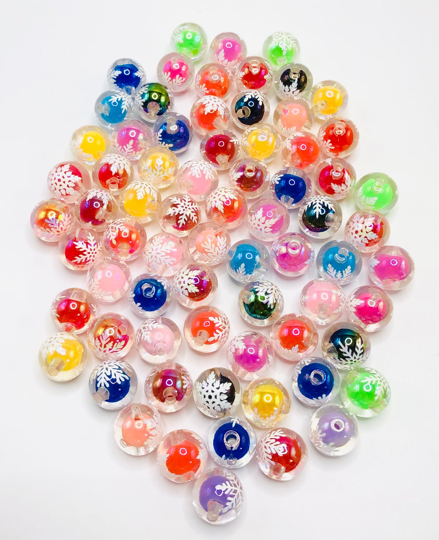 acrylic two-tone filled Christmas Snowflake and spiral Bead 16mm Random Mix