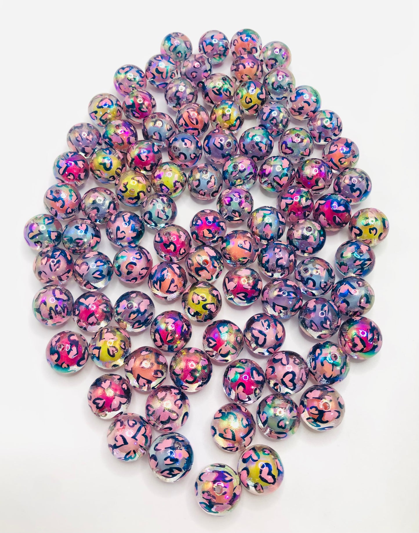 acrylic Leopard print heart filled double-deck Bead 16mm Random Mix