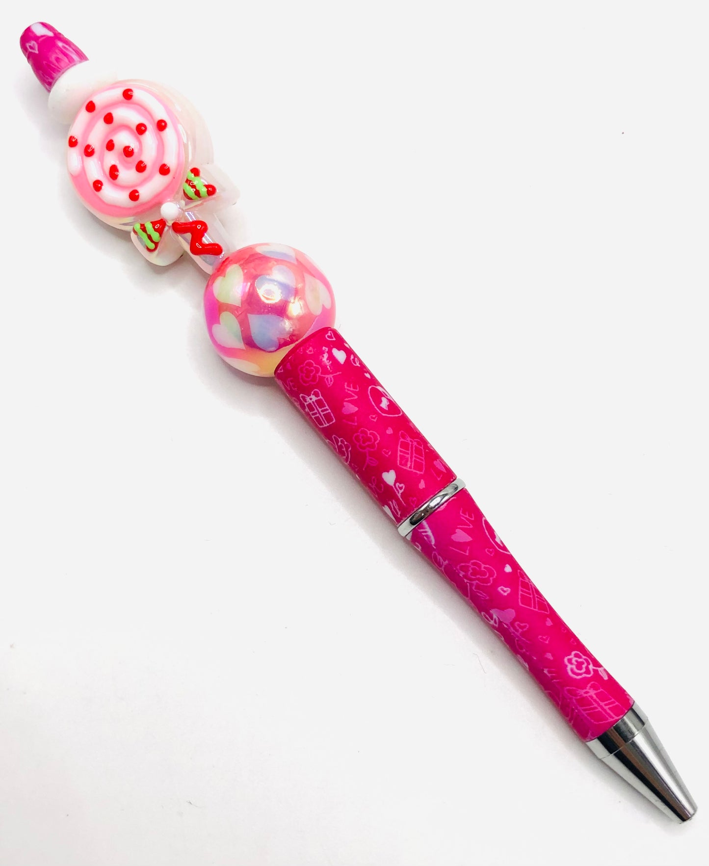 acrylic Pink series Valentine's Day collection candy lollipop Hand-painted bead 23mm Random Mix