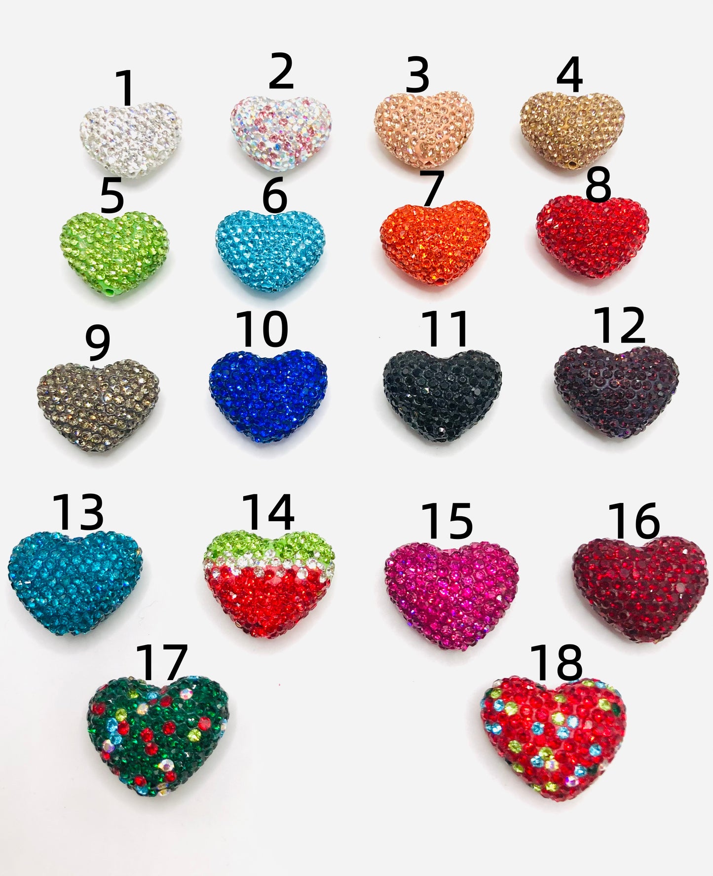 clay rhinstone Clay love Heart bead Valentine's Day Clay and drill beads Random Mix 24mm