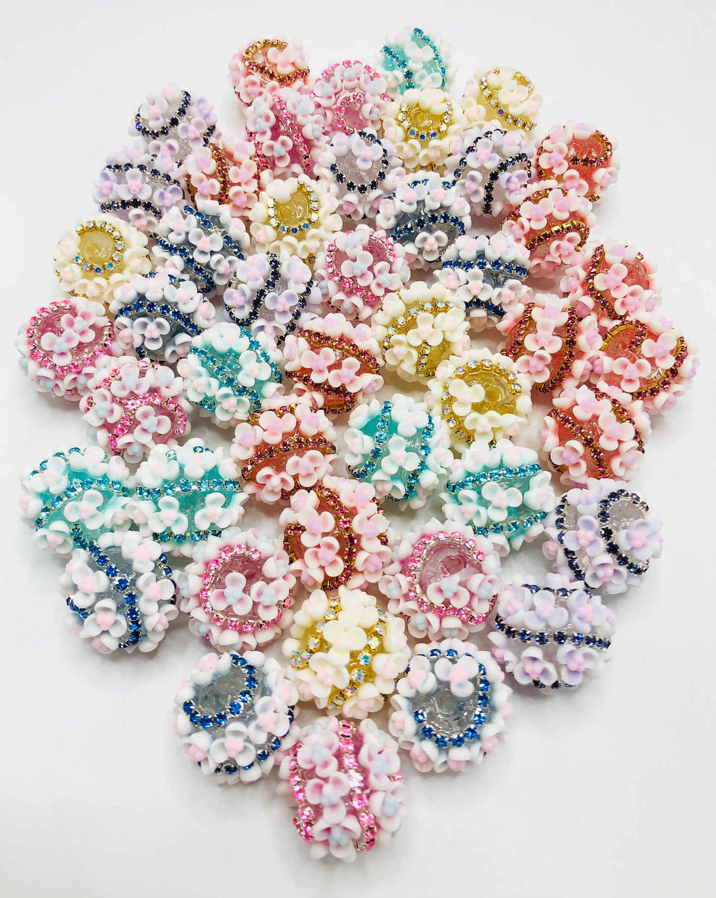 Flower bead Chain with Rhinestone lily Bead Translucent acrylic Floral beads Random Mix 21mm