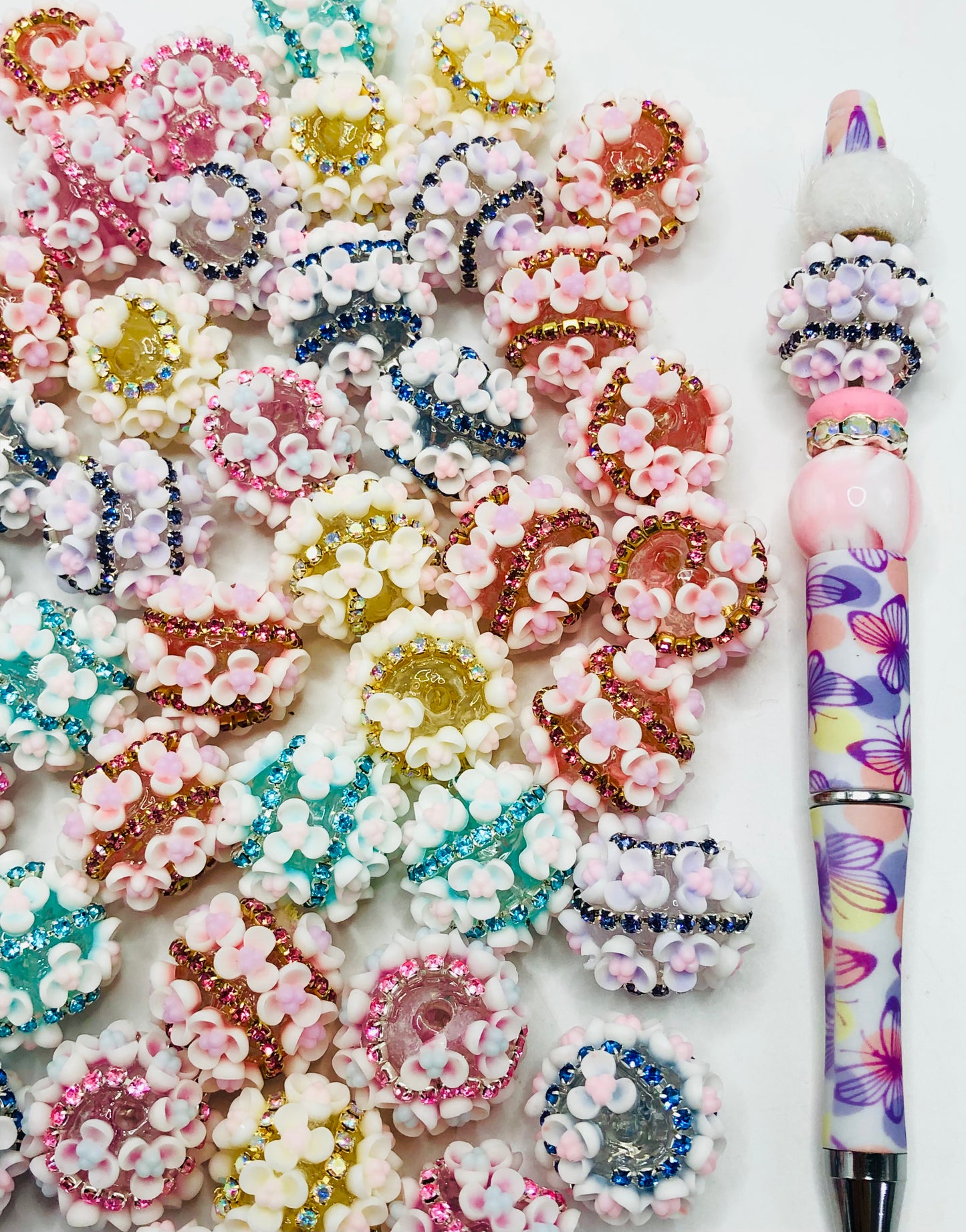Flower bead Chain with Rhinestone lily Bead Translucent acrylic Floral beads Random Mix 21mm