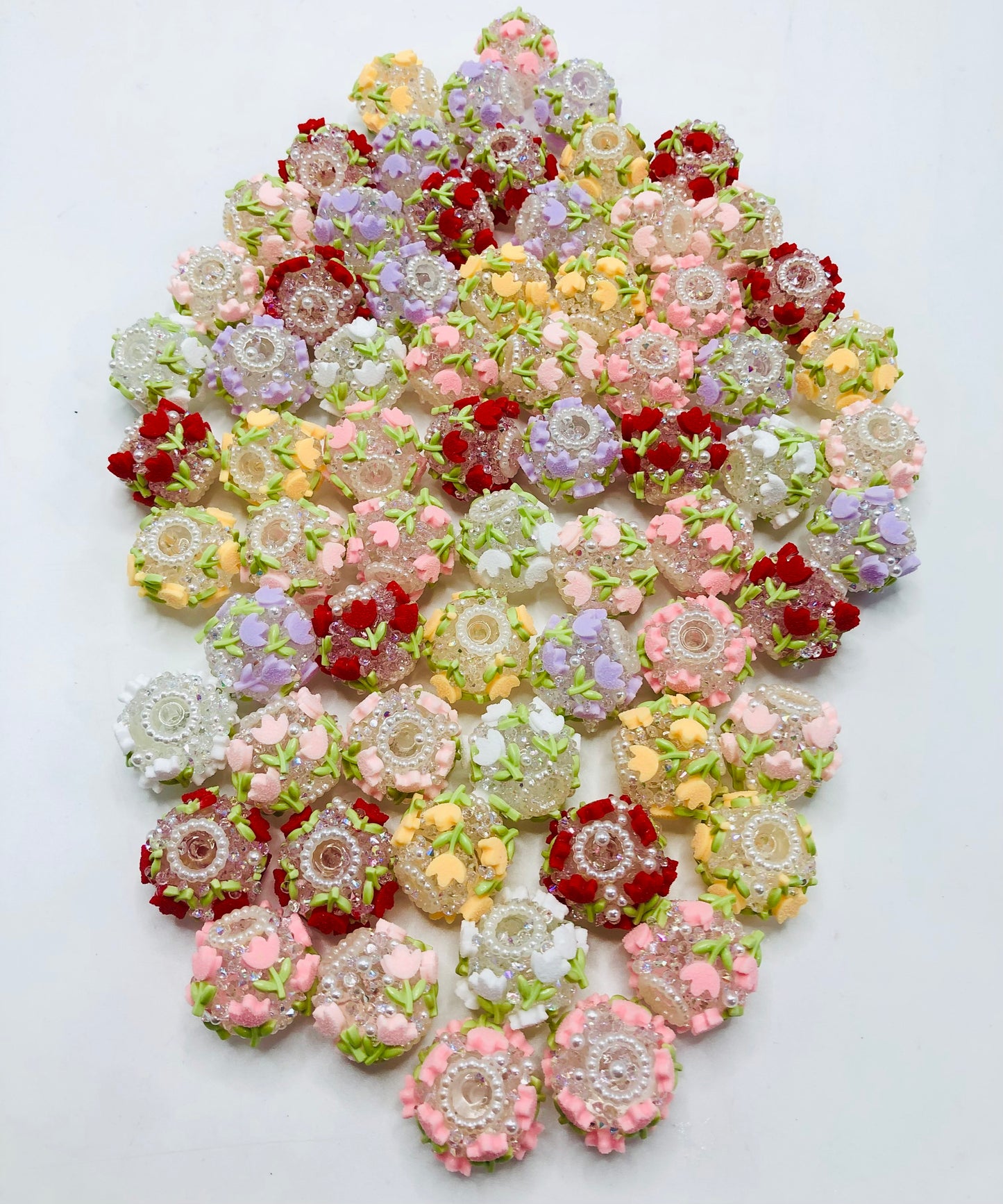 Flower bead multicolour rose Bouquet of flowers Pearl rhinestone String of beads 21mm Random Mix