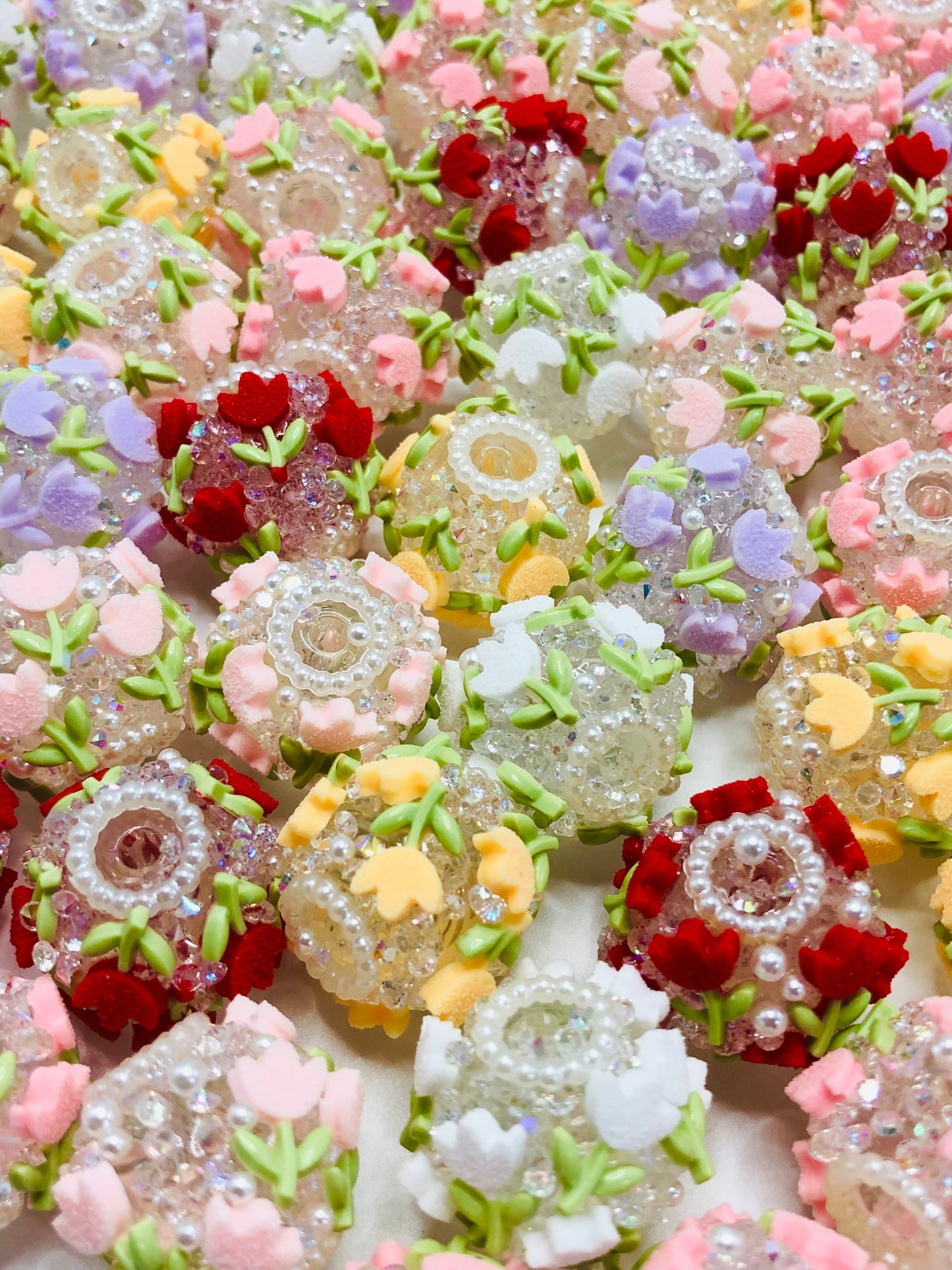 Flower bead multicolour rose Bouquet of flowers Pearl rhinestone String of beads 21mm Random Mix