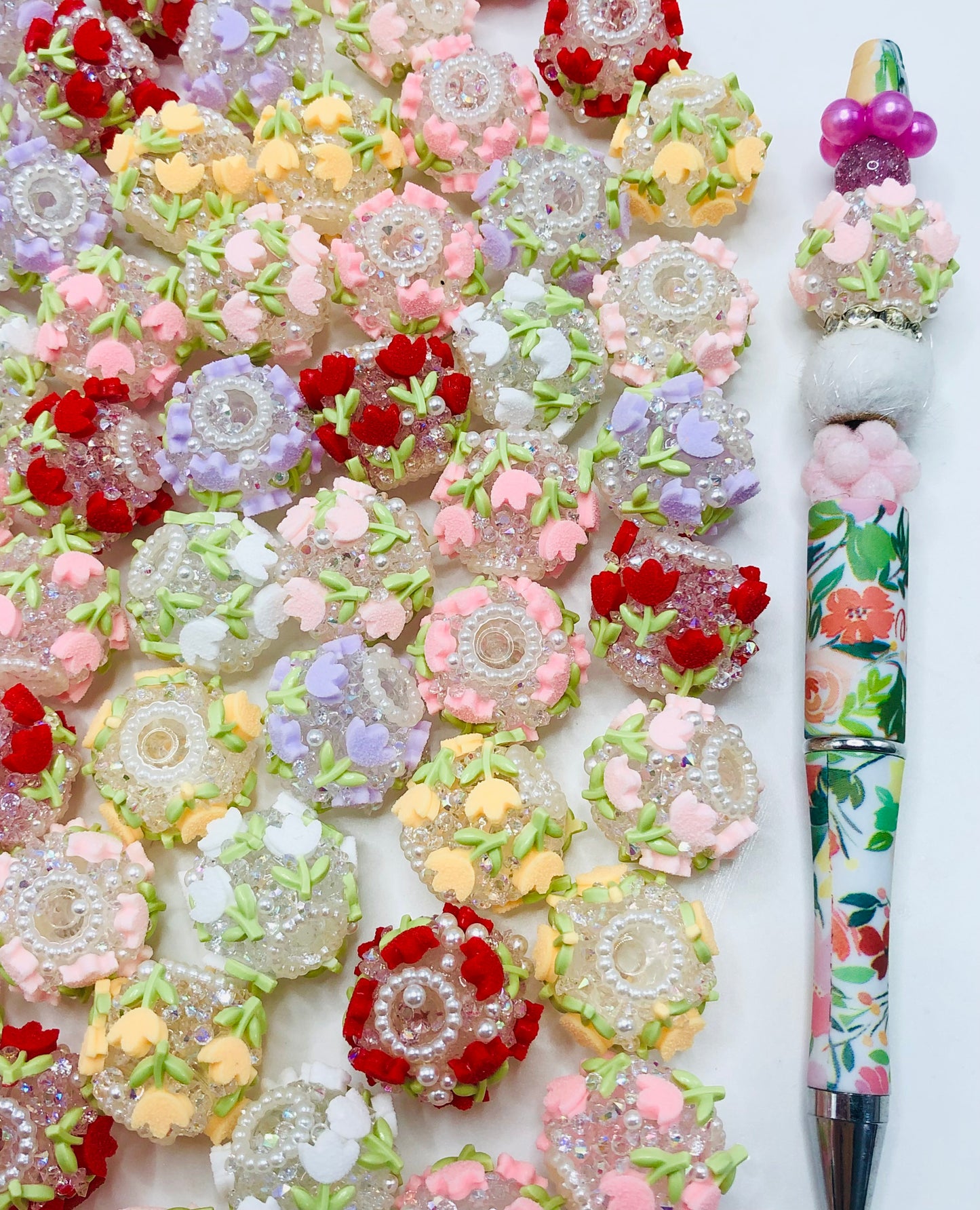 Flower bead multicolour rose Bouquet of flowers Pearl rhinestone String of beads 21mm Random Mix