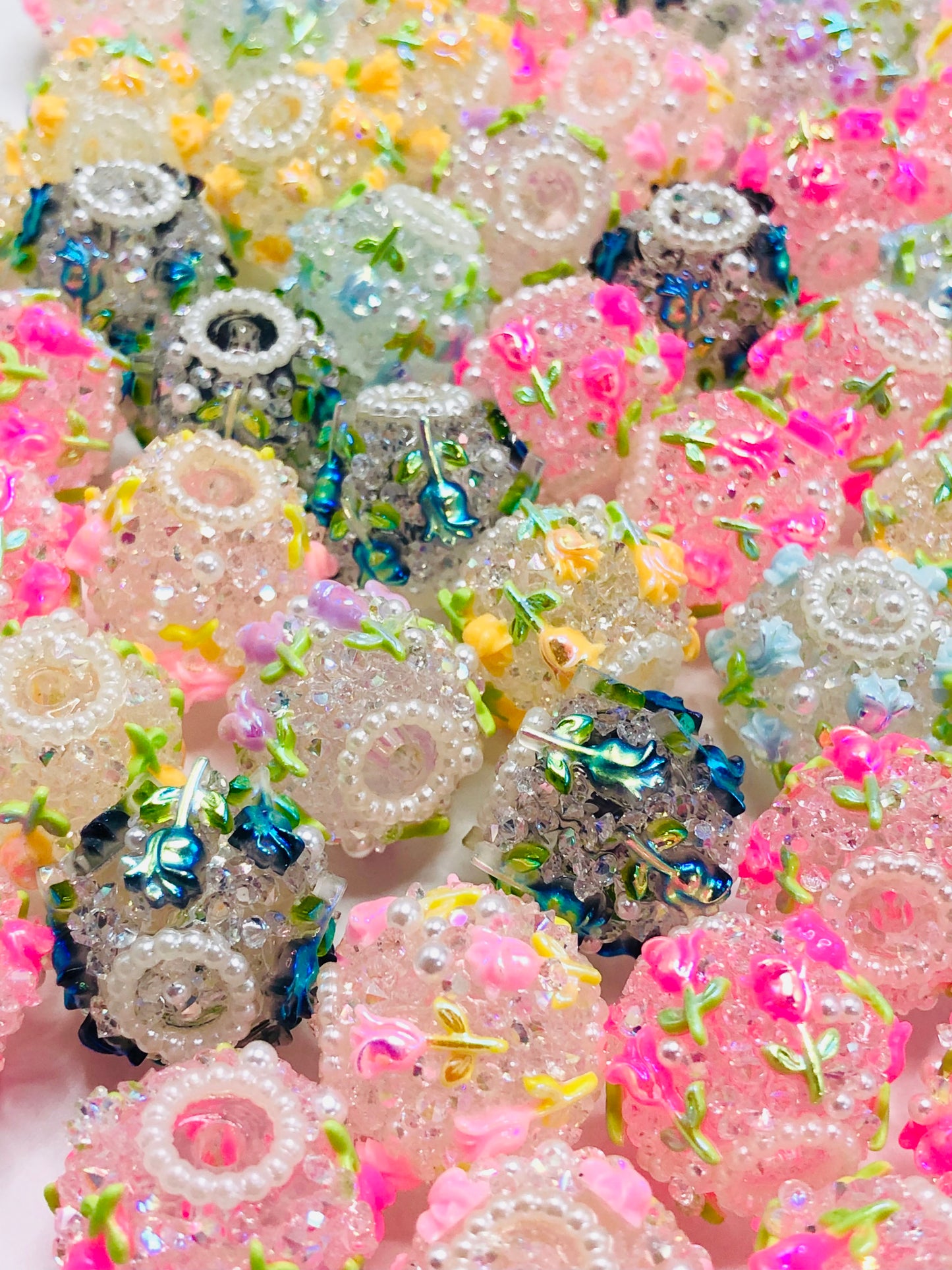Flower bead multicolour rose Bouquet of flowers Pearl rhinestone String of beads 21mm Random Mix