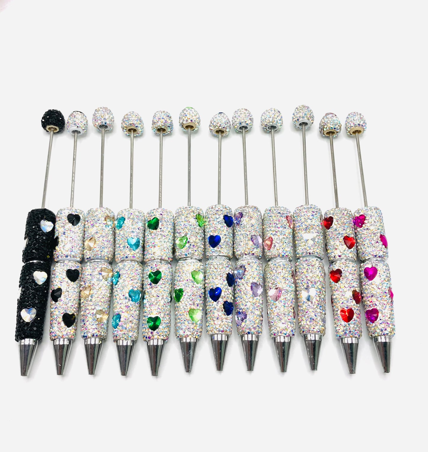 Diy Clay Rhinestonewith heart shape rhinestone beaded beadable pen Rhinestone pen Bling pen, Random MiX